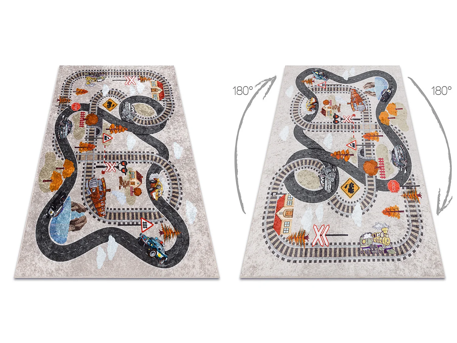 Tapis lavable JUNIOR 51986.803 Voies ferrées, locomotive pour les enf 80x150 cm