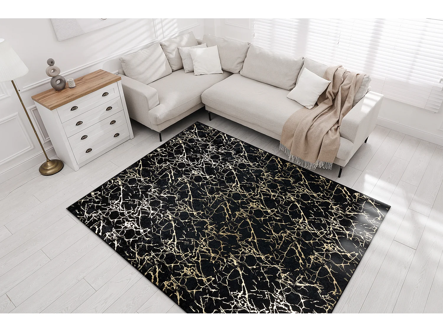 Tapis lavable MIRO 11111.2106 Marbre, glamour antidérapant - noir / o 160x220 cm