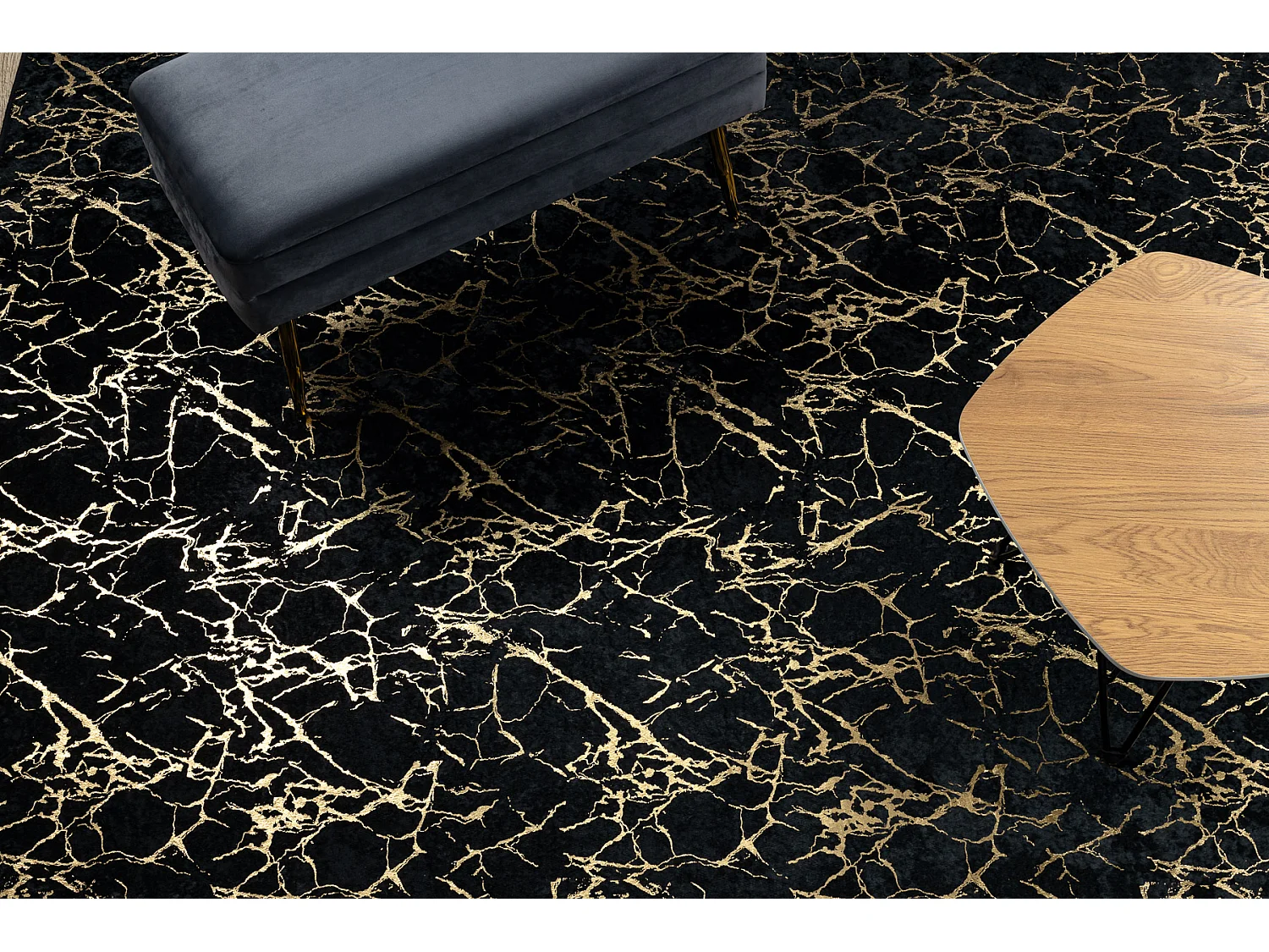 Tapis lavable MIRO 11111.2106 Marbre, glamour antidérapant - noir / o 160x220 cm