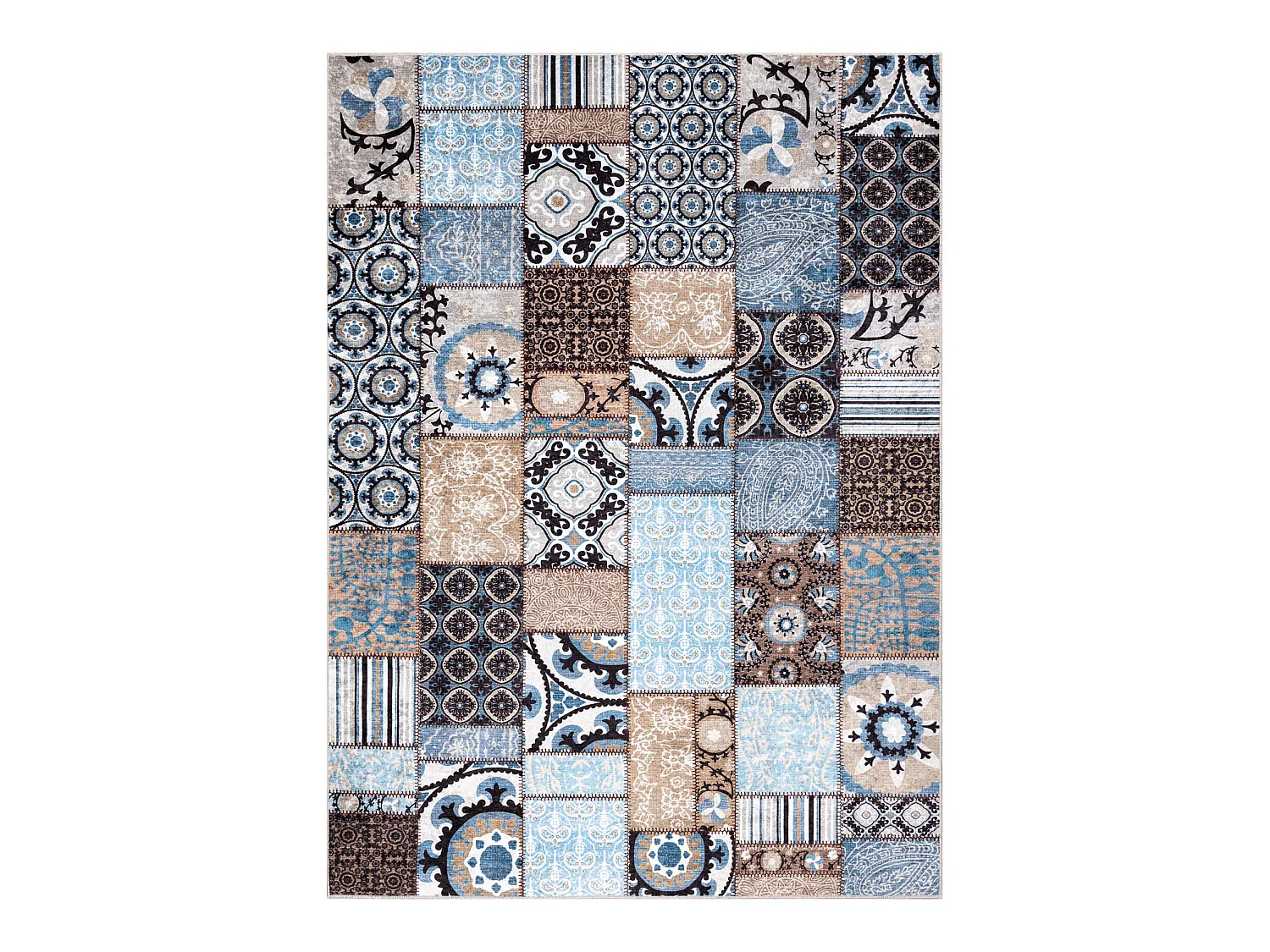 MIRO 51913.802 tapijt wasbaar Lapwerk antislip - blauw / bruin  120x170 cm