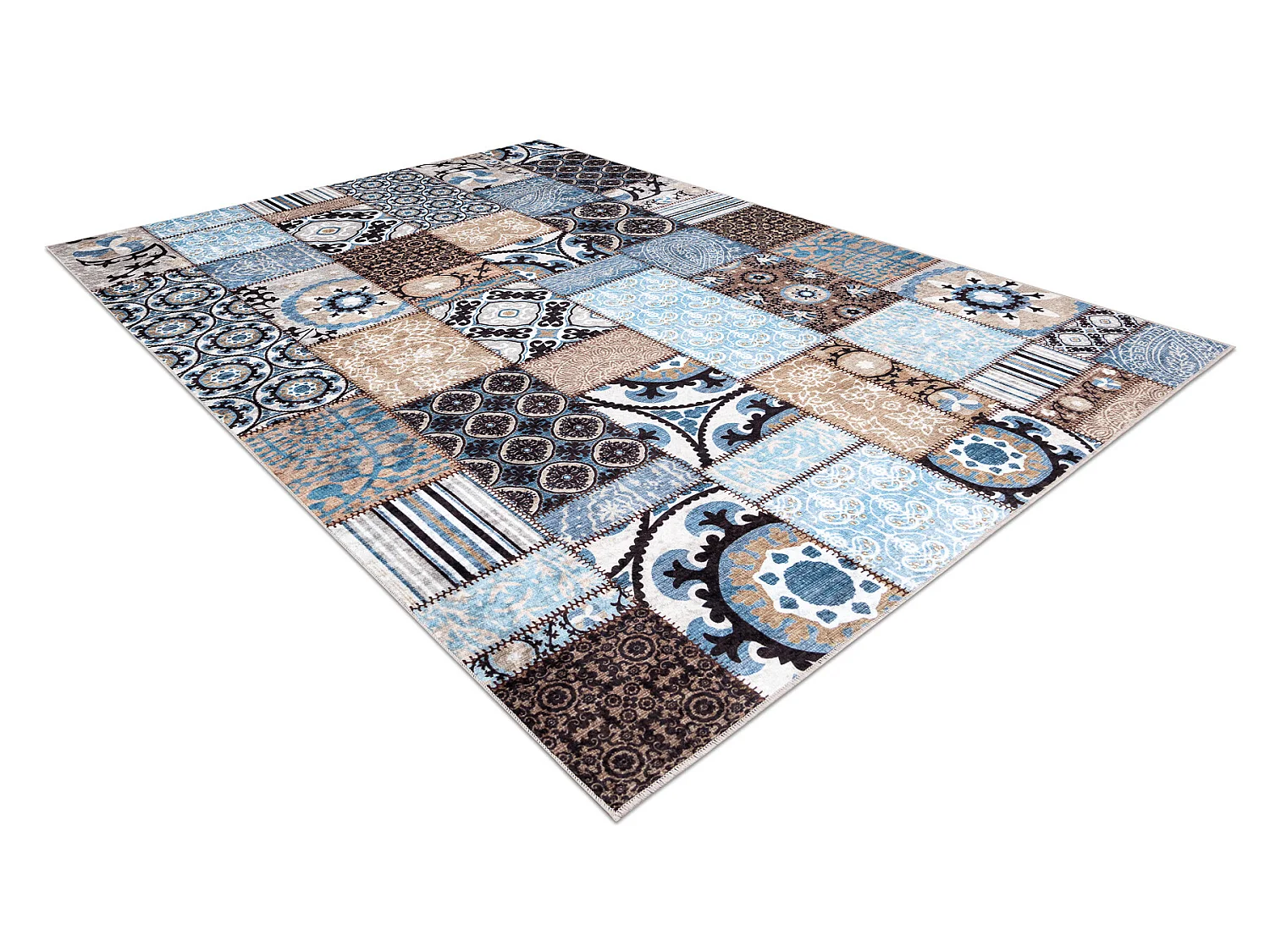 MIRO 51913.802 Tapete Retalhos antiderrapante - azul / castanho  120x170 cm