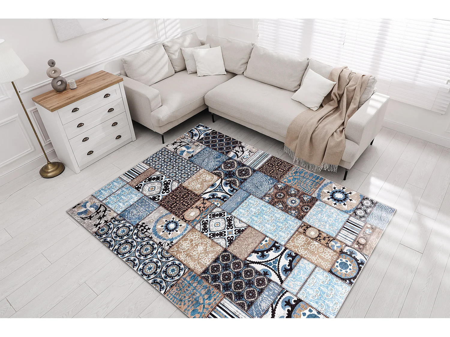 MIRO 51913.802 Tapete Retalhos antiderrapante - azul / castanho  120x170 cm