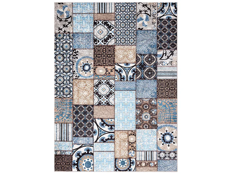 MIRO 51913.802 Tapete Retalhos antiderrapante - azul / castanho  120x170 cm