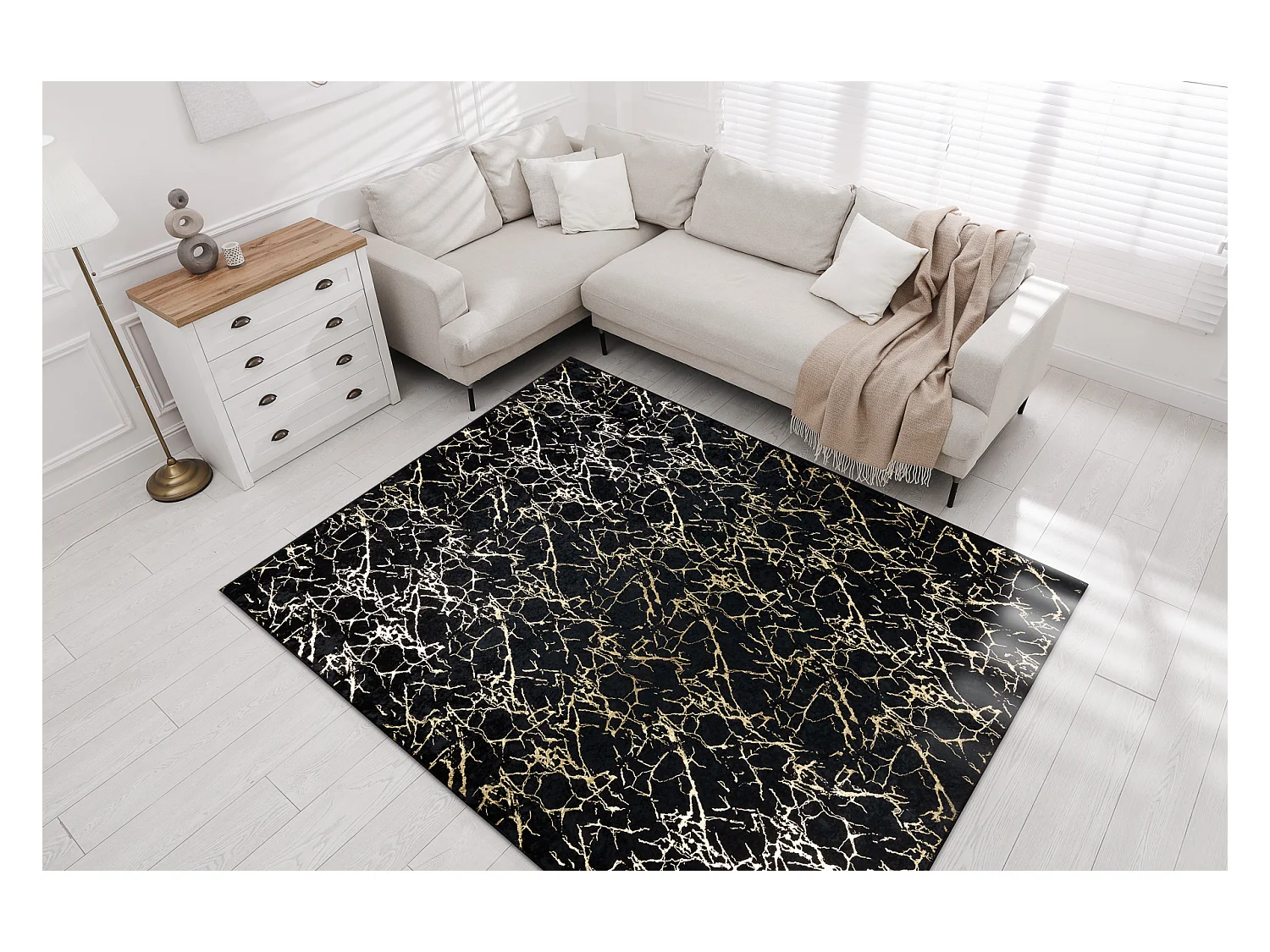 MIRO 11111.2106 tapijt wasbaar marmer, glamour antislip - zwart / goud 200x290 cm