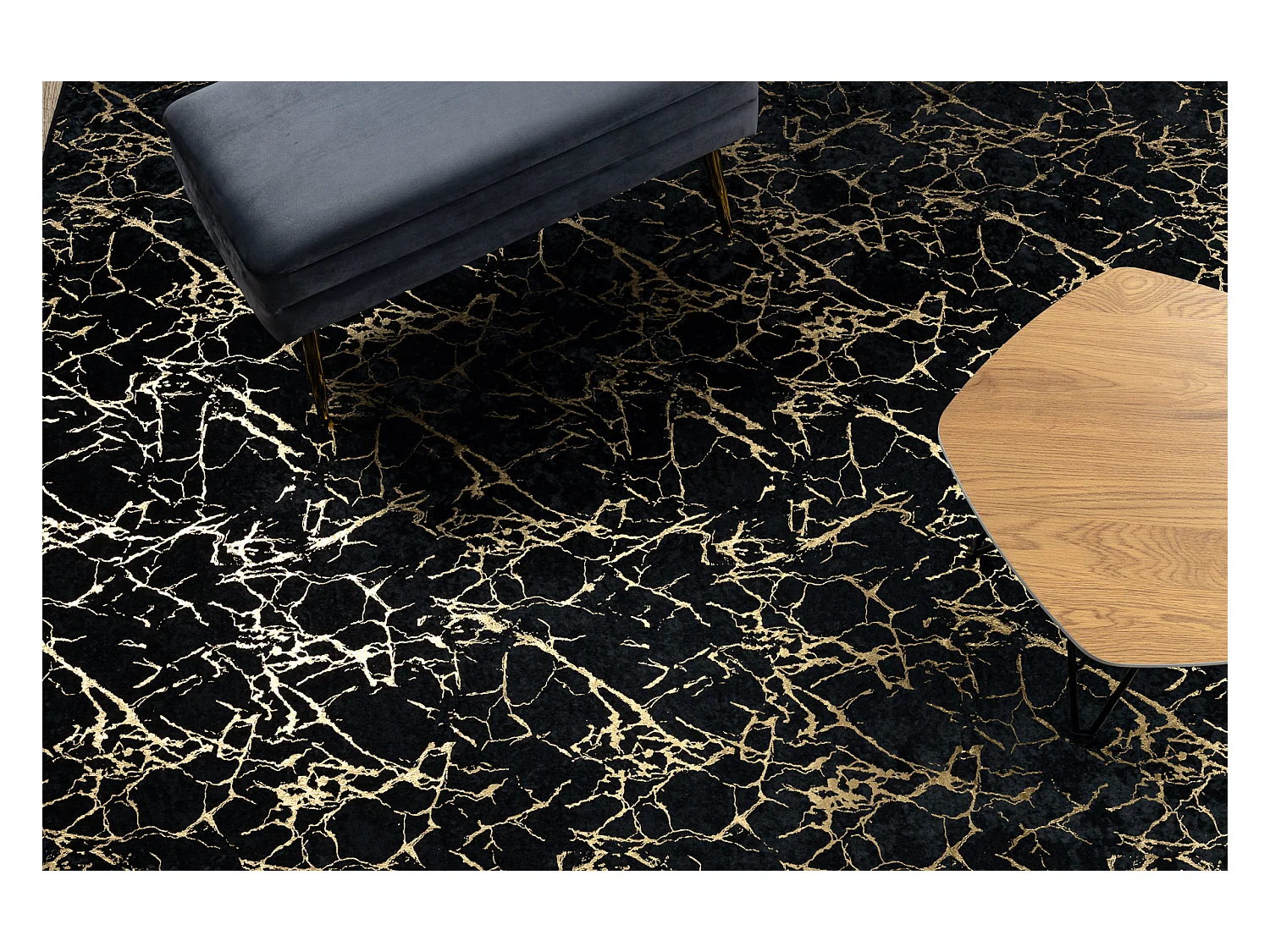 MIRO 11111.2106 tapijt wasbaar marmer, glamour antislip - zwart / goud 200x290 cm