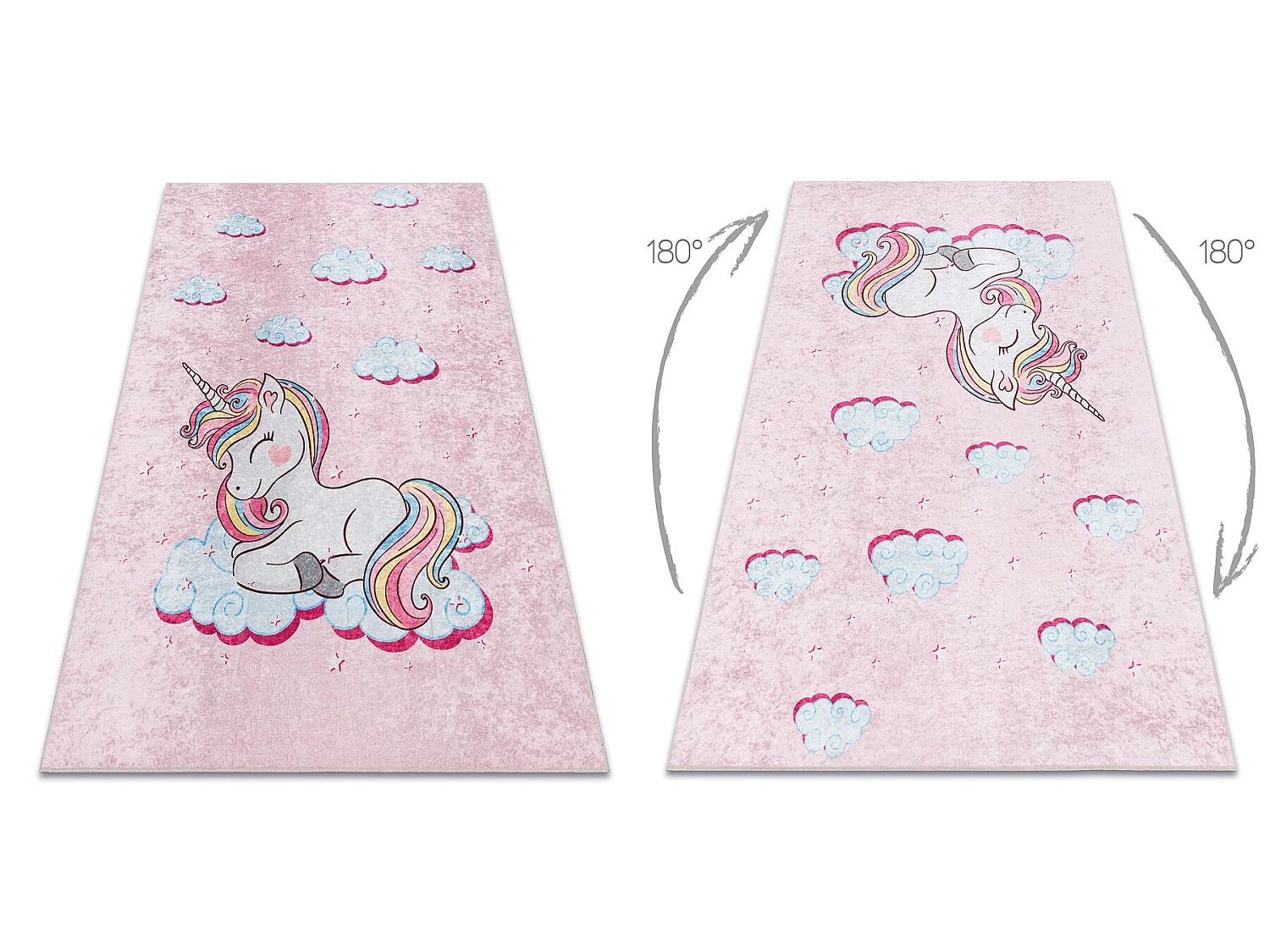 JUNIOR 51855.804 Einhorn, Wolken für Kinder Anti-Rutsch - rosa 80x150 cm