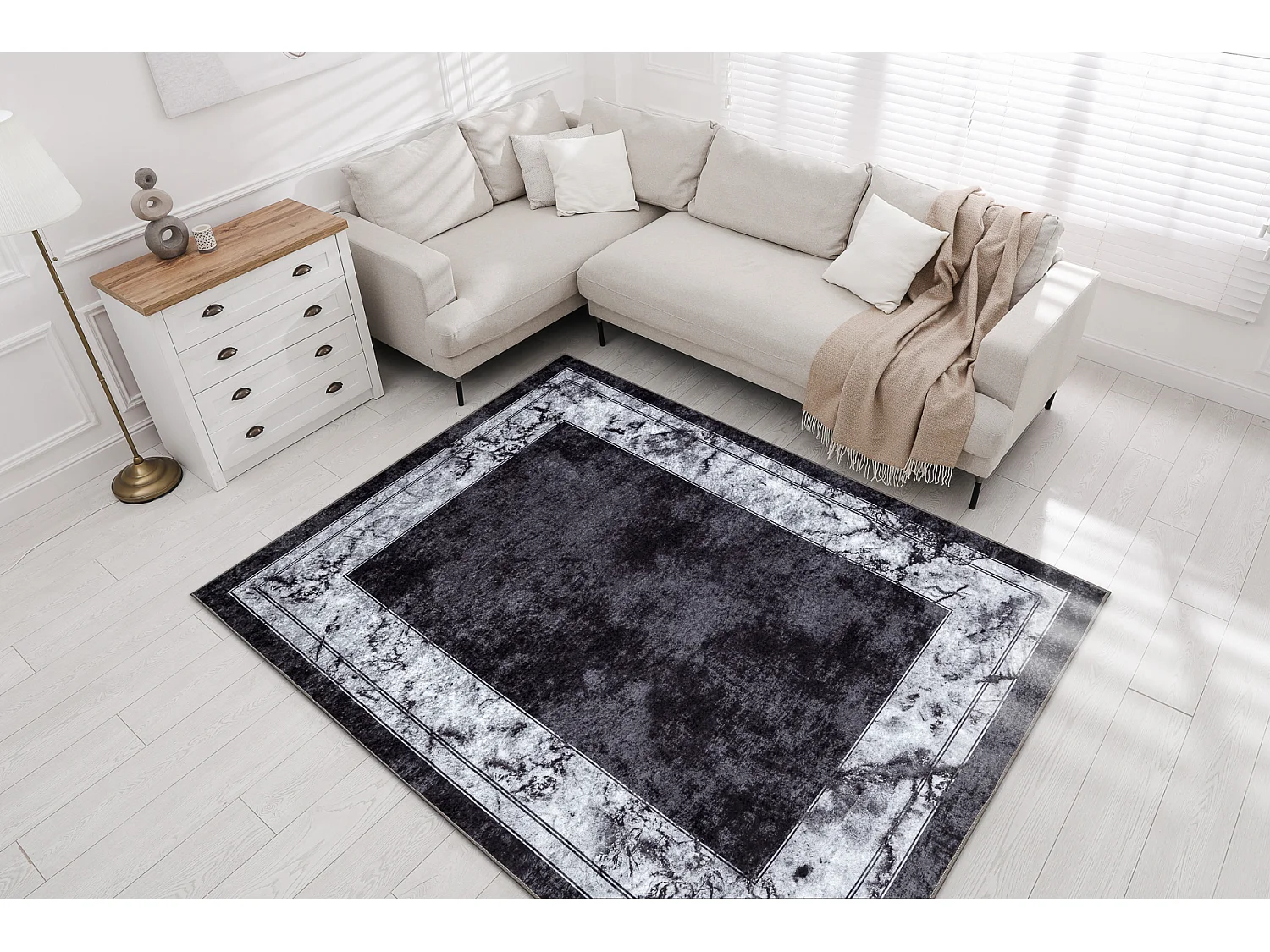 Tapis lavable MIRO 51813.805 Cadre, marbre antidérapant - crème / gr 120x170 cm