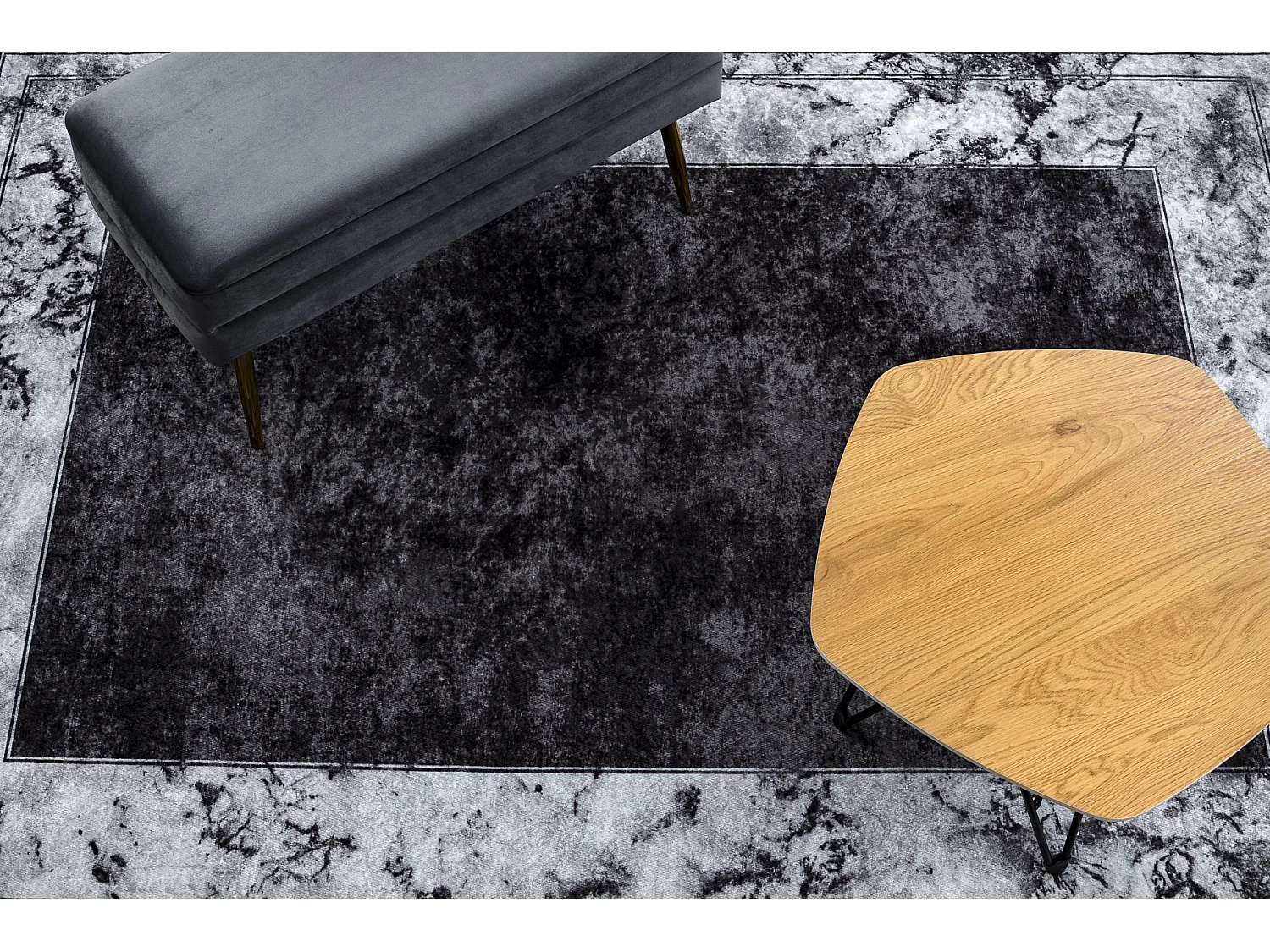 Tapis lavable MIRO 51813.805 Cadre, marbre antidérapant - crème / gr 120x170 cm