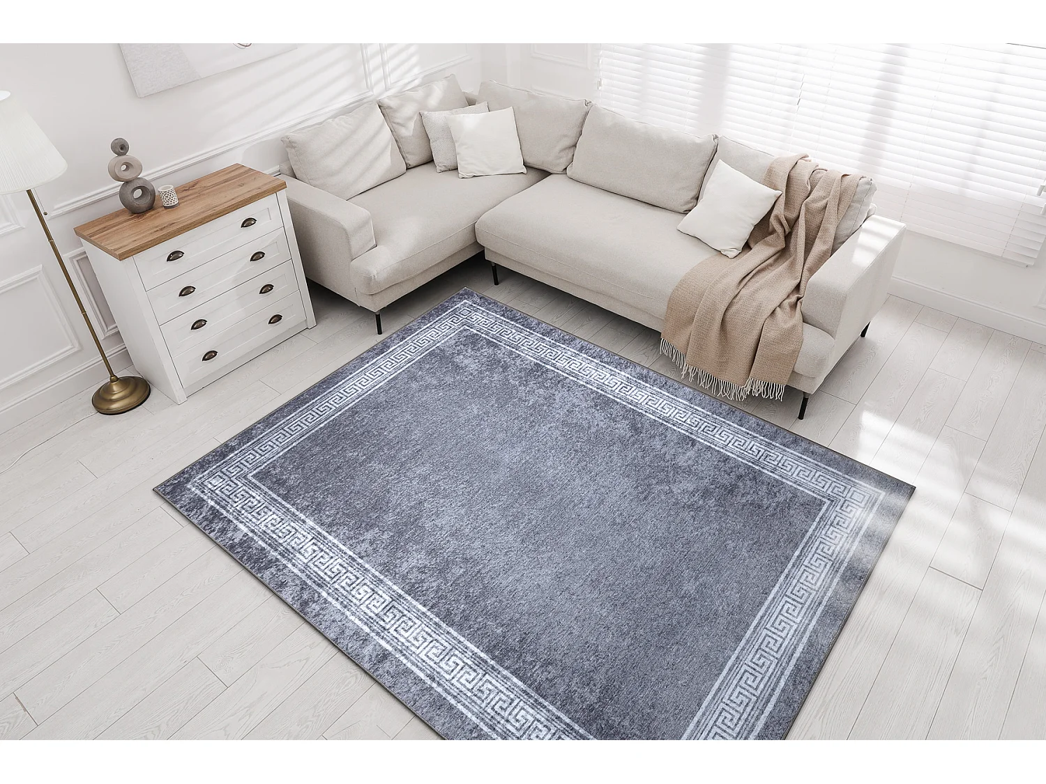 MIRO 51317.807 tapijt wasbaar Kader, grieks antislip - grijs 160x220 cm