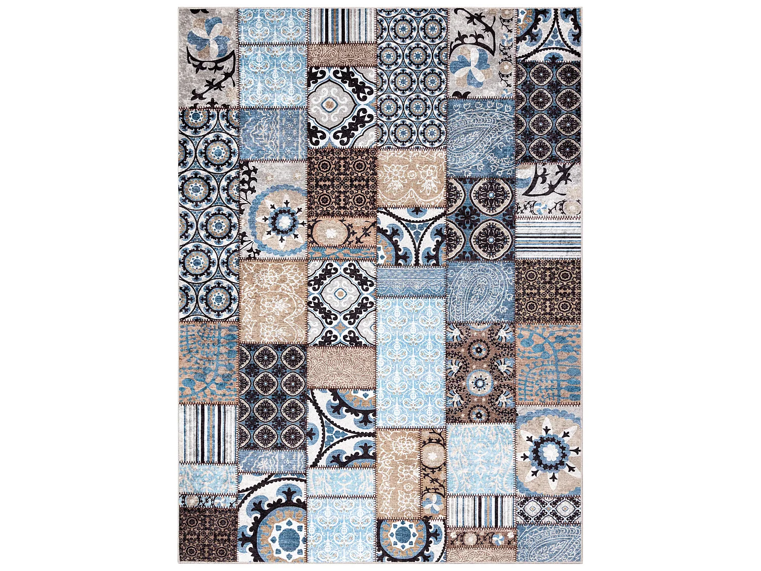 MIRO 51913.802 tapijt wasbaar Lapwerk antislip - blauw / bruin  80x150 cm