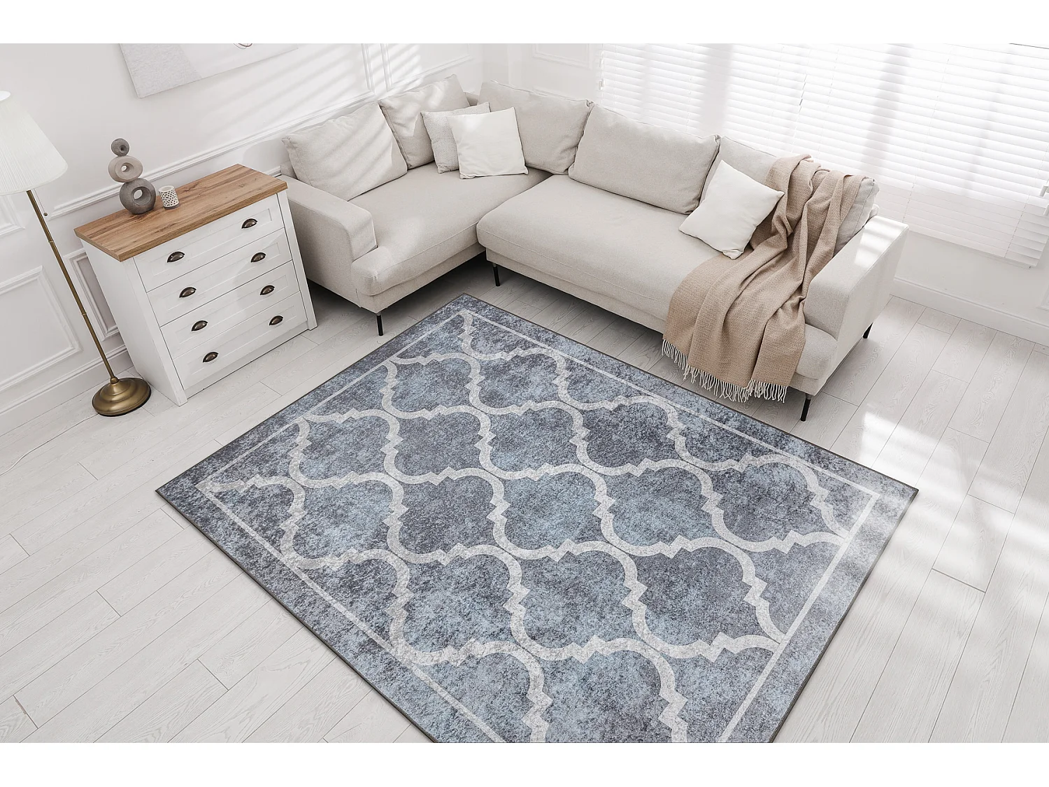 MIRO 51639.805 tapijt wasbaar Trellis geruite antislip - grijs 140x190 cm