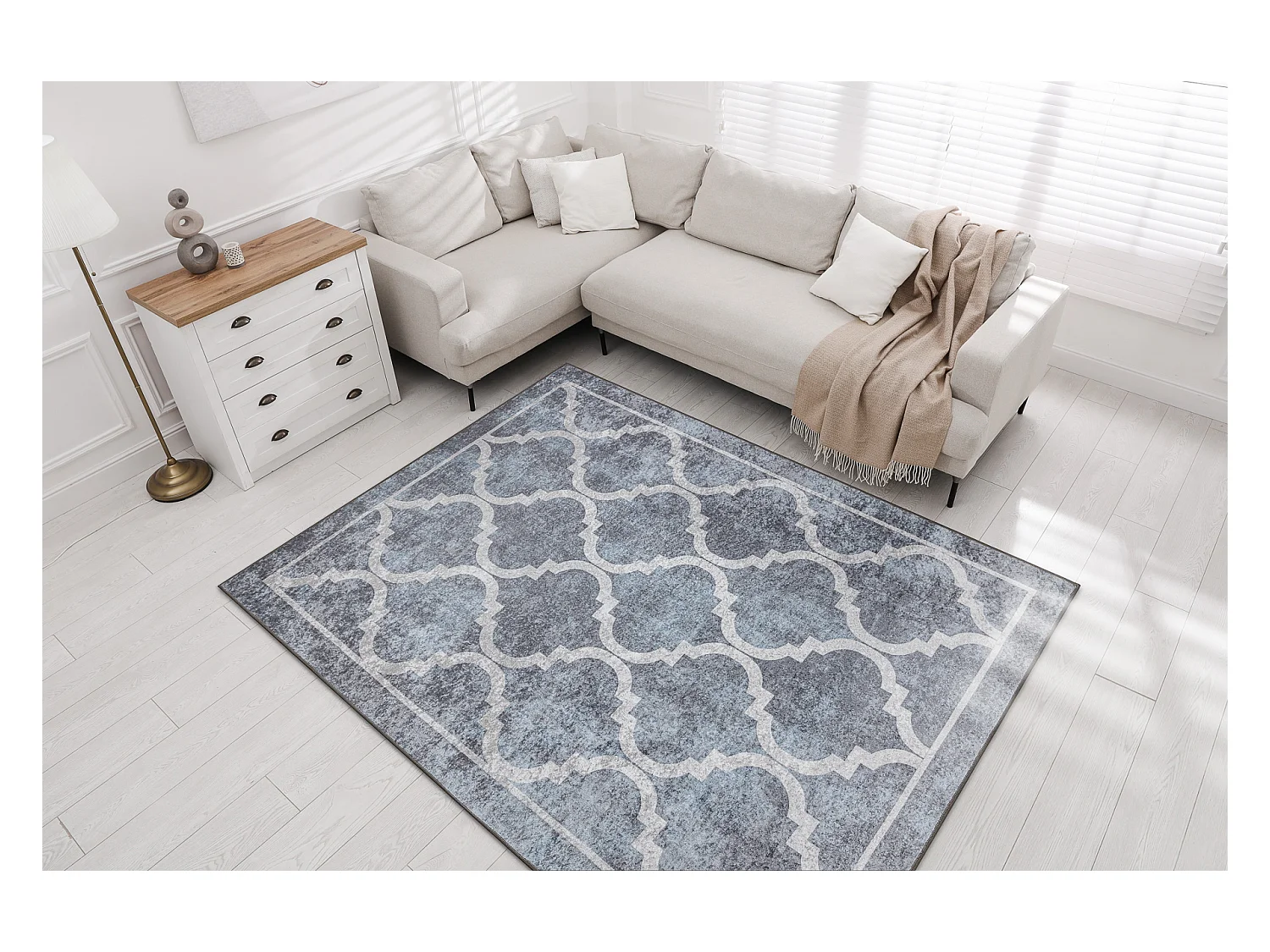 MIRO 51639.805 tapijt wasbaar Trellis geruite antislip - grijs 120x170 cm