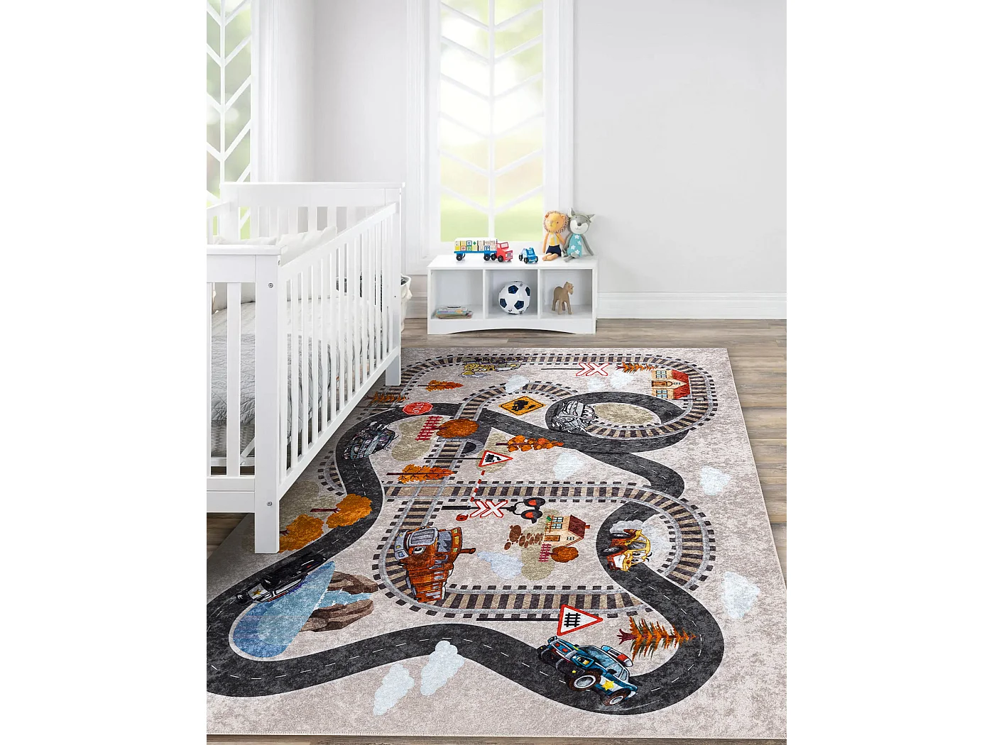 Tapis lavable JUNIOR 51986.803 Voies ferrées, locomotive pour les enf 140x190 cm