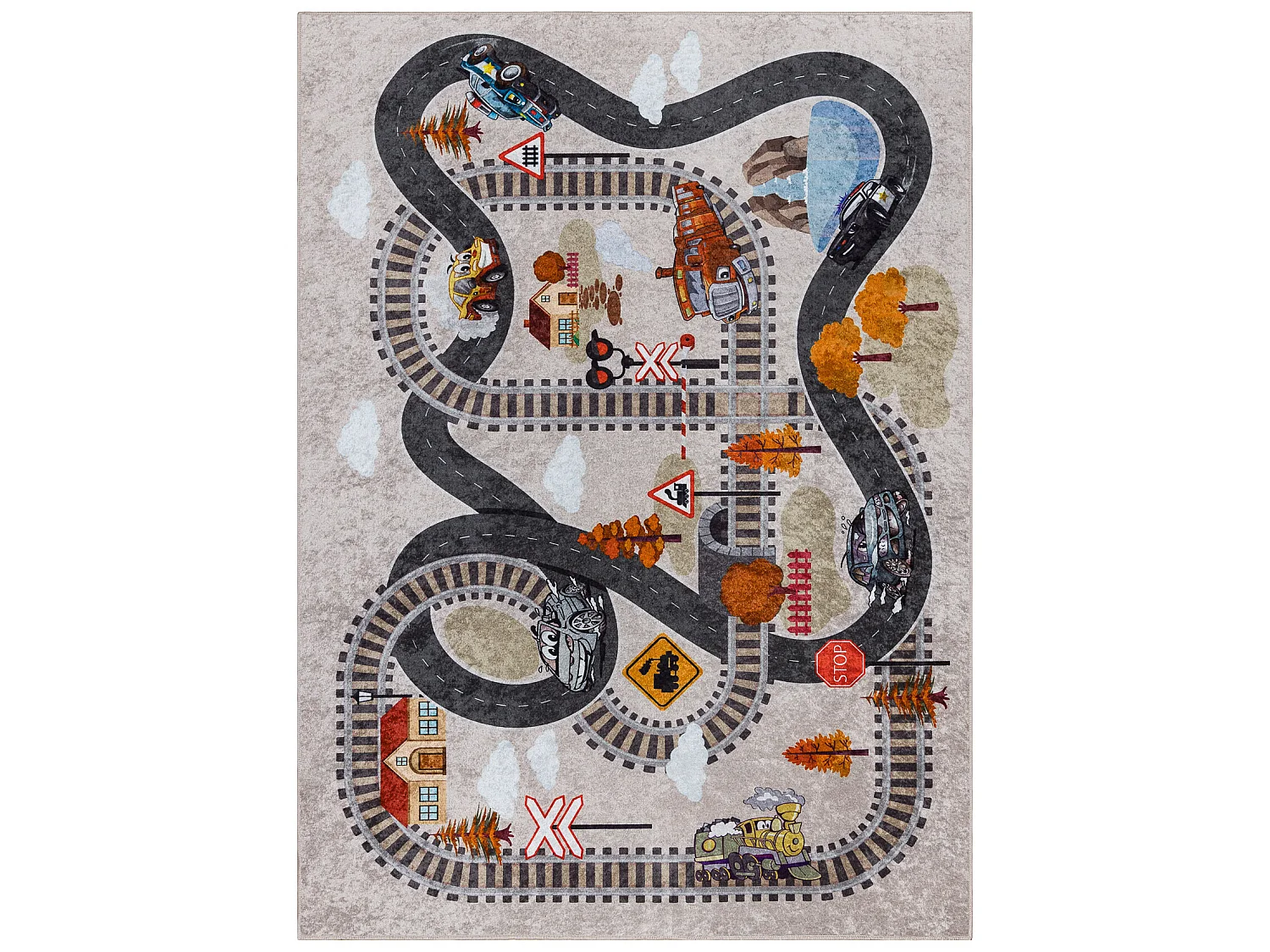 Dywan do prania JUNIOR 51986.803 Tory, lokomotywa dla dzieci, antypoś 140x190 cm