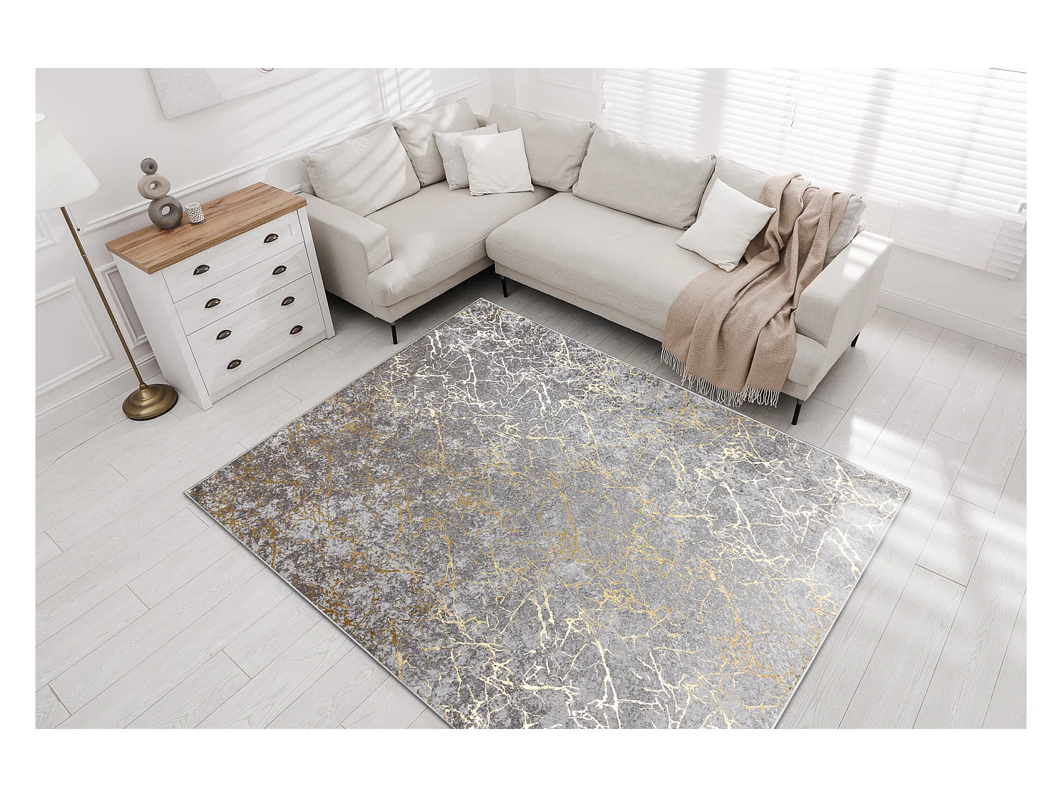 MIRO 11111.2107 Waschteppich Marmor, glamour Anti-Rutsch - hellgrau /  140x190 cm