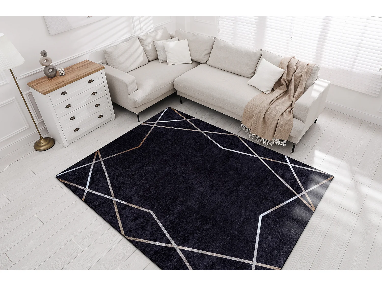 MIRO 51233.811 tapijt wasbaar geometrisch antislip - zwart 80x150 cm