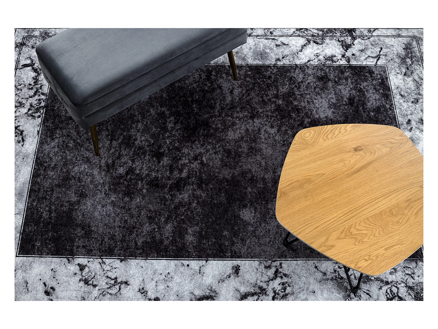 Tapis lavable MIRO 51813.805 Cadre, marbre antidérapant - crème / gr 140x190 cm