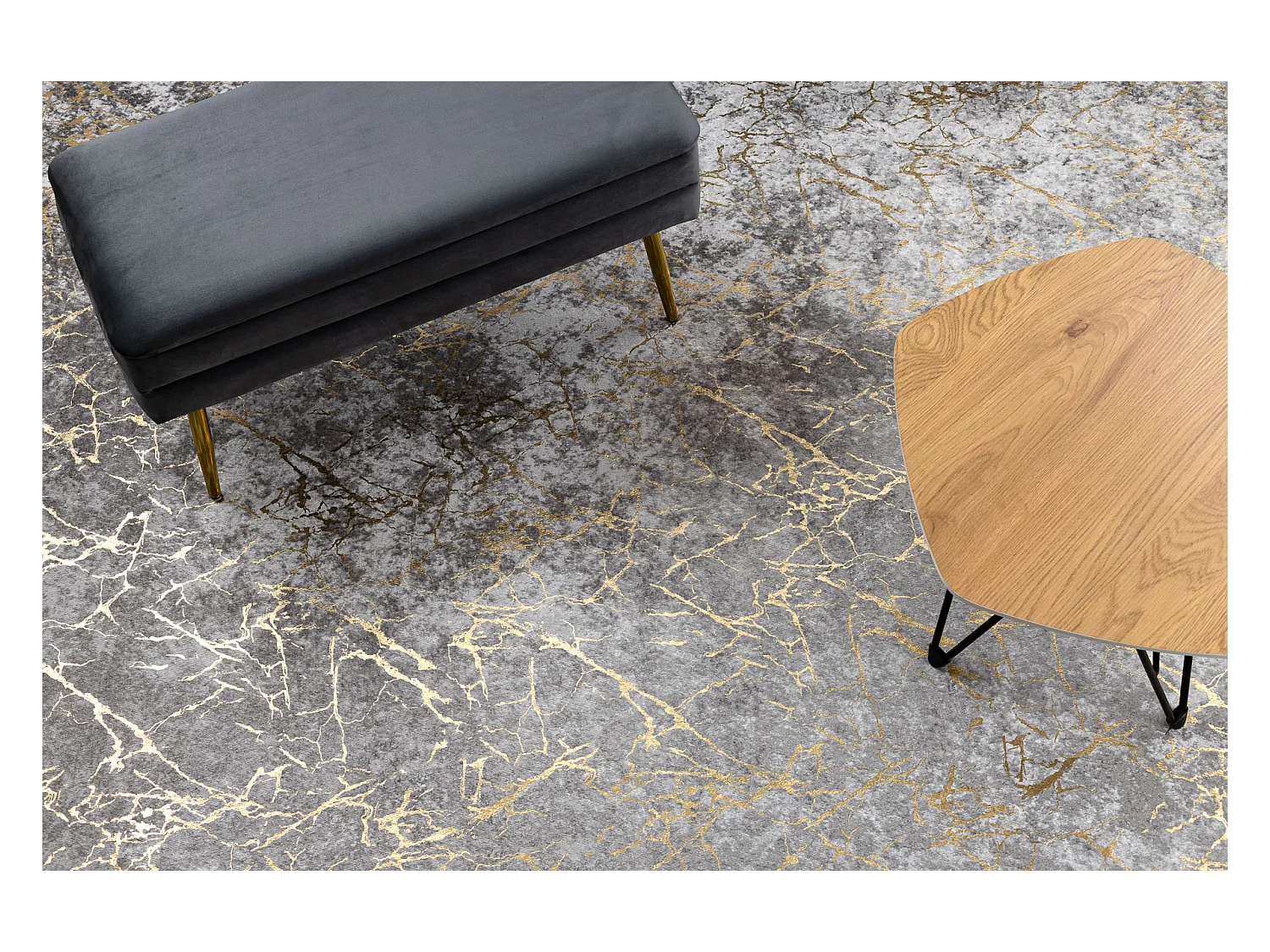 MIRO 11111.2107 tapijt wasbaar marmer, glamour antislip - lichtgrijs / 80x150 cm