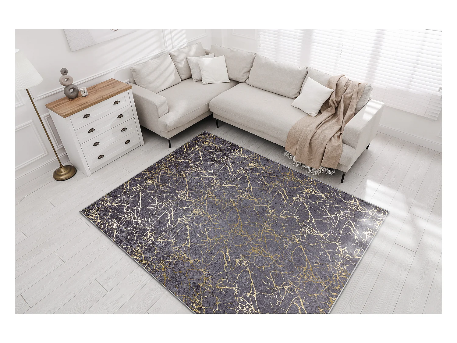 MIRO 11111.2103 tapijt wasbaar marmer, glamour antislip - donker grijs 200x290 cm