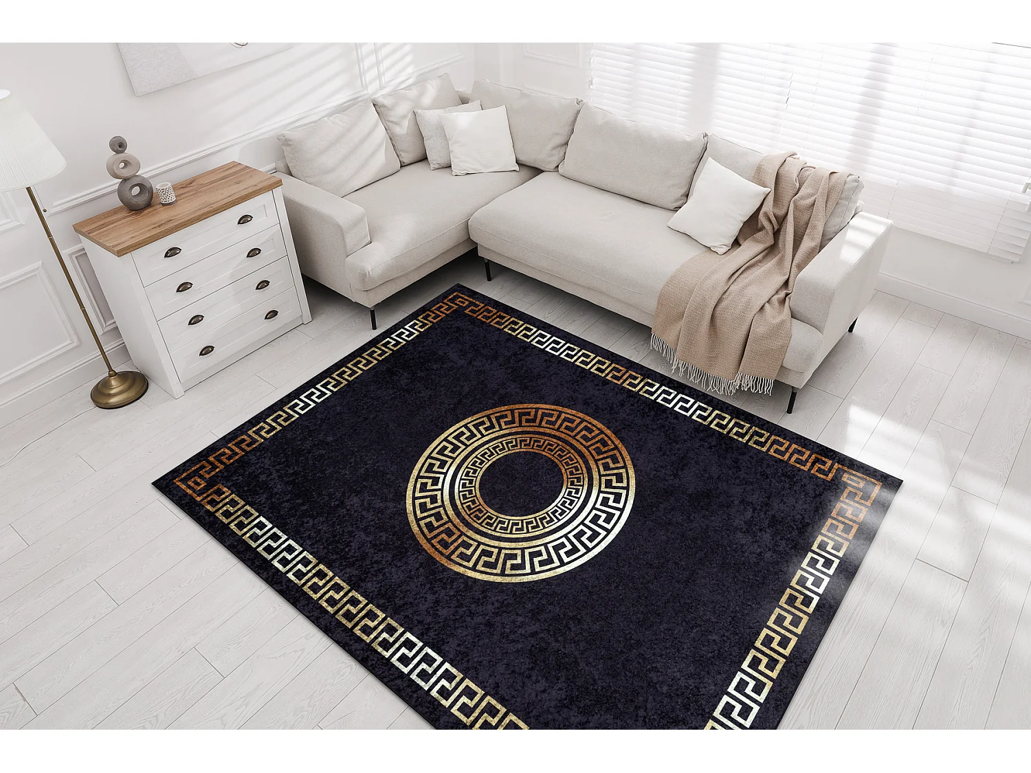 MIRO 51517.805 Tapete Armação, grego antiderrapante - preto / ouro 140x190 cm