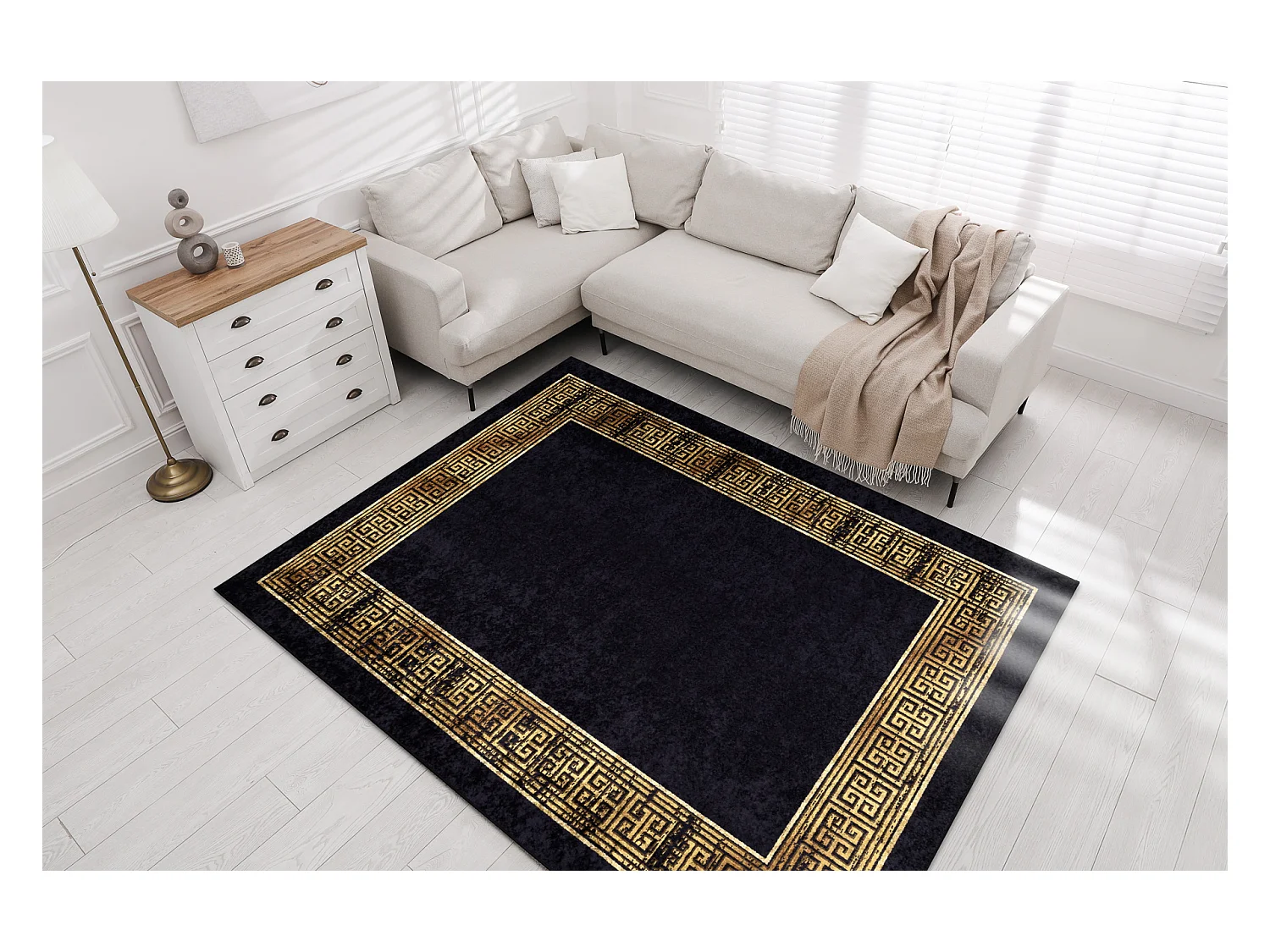 MIRO 51223.806 tapijt wasbaar Kader, grieks antislip - zwart / goud 200x290 cm