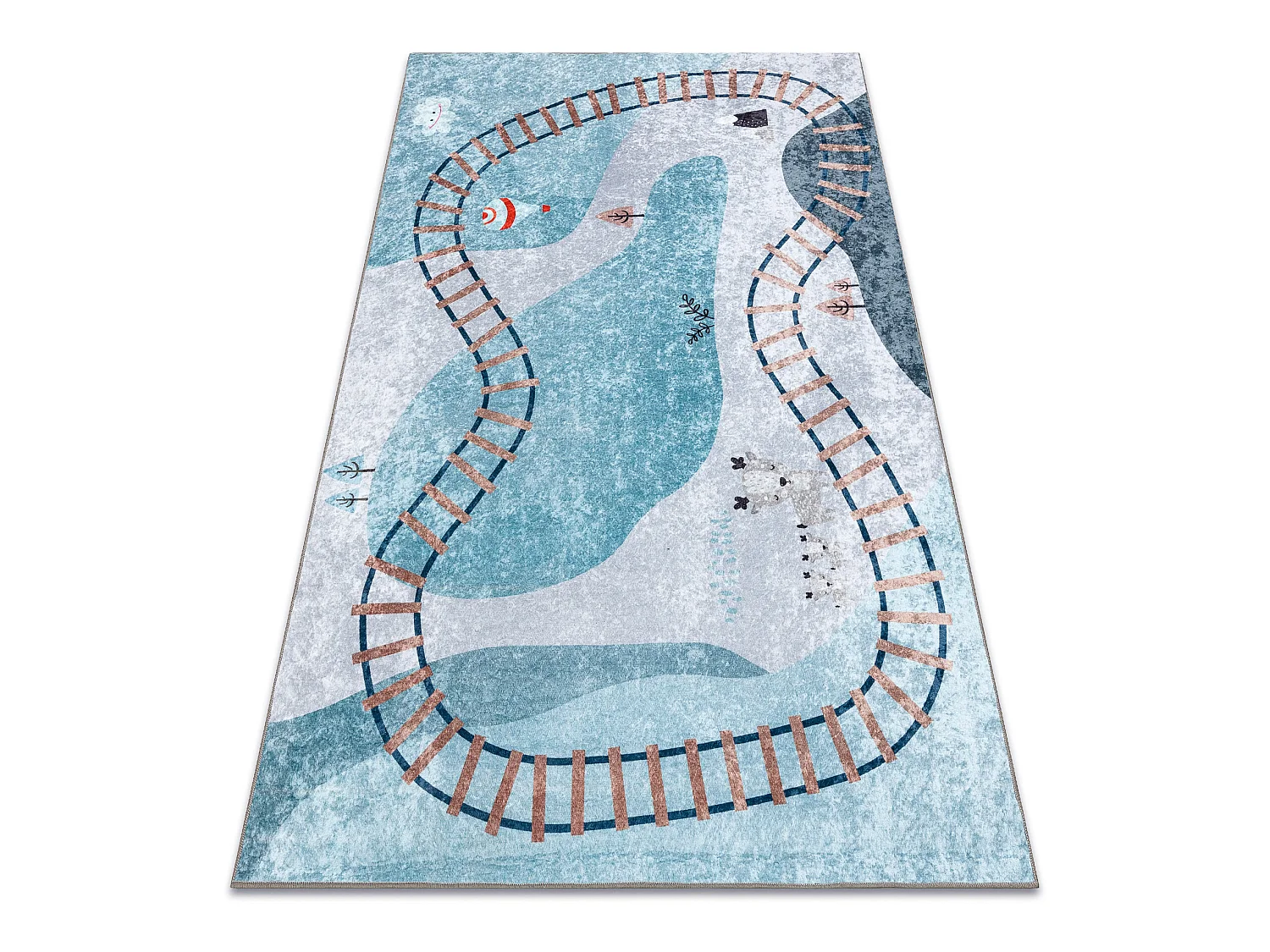 JUNIOR 52243.801 tapijt wasbaar Trein rails voor kinderen antislip - b 140x190 cm