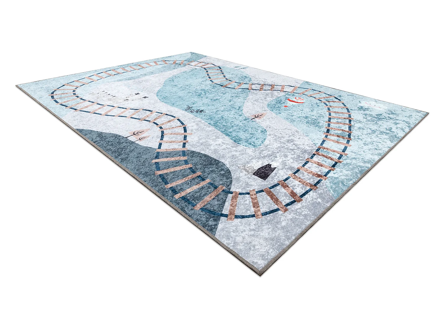 JUNIOR 52243.801 tapijt wasbaar Trein rails voor kinderen antislip - b 140x190 cm