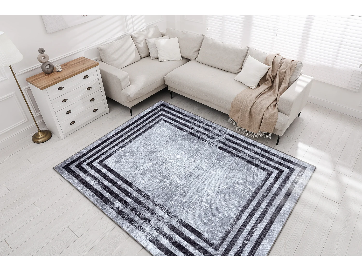 MIRO 51325.805 tapijt wasbaar geometrisch, kleur antislip - grijs 80x150 cm