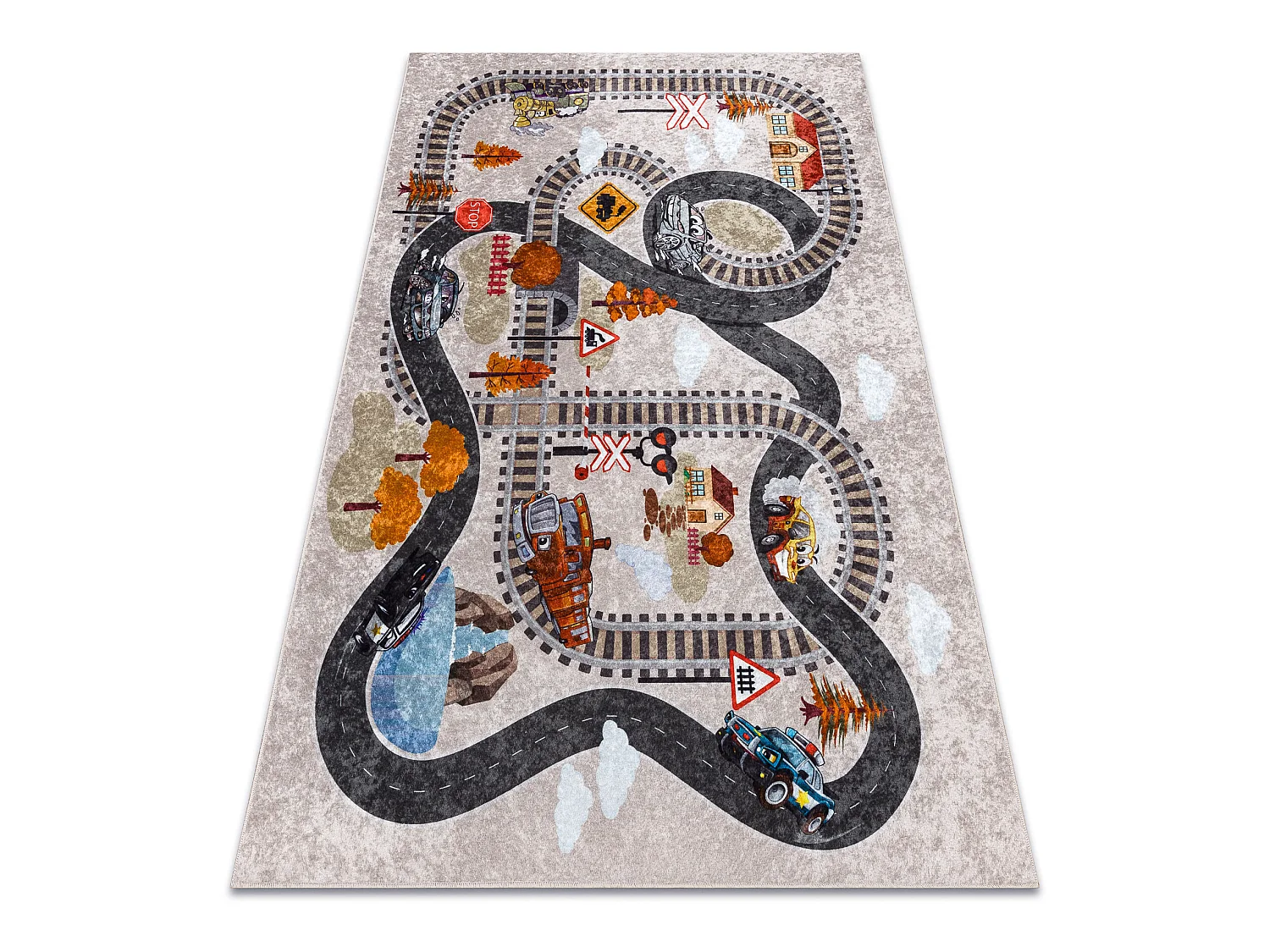 Tapis lavable JUNIOR 51986.803 Voies ferrées, locomotive pour les enf 200x290 cm