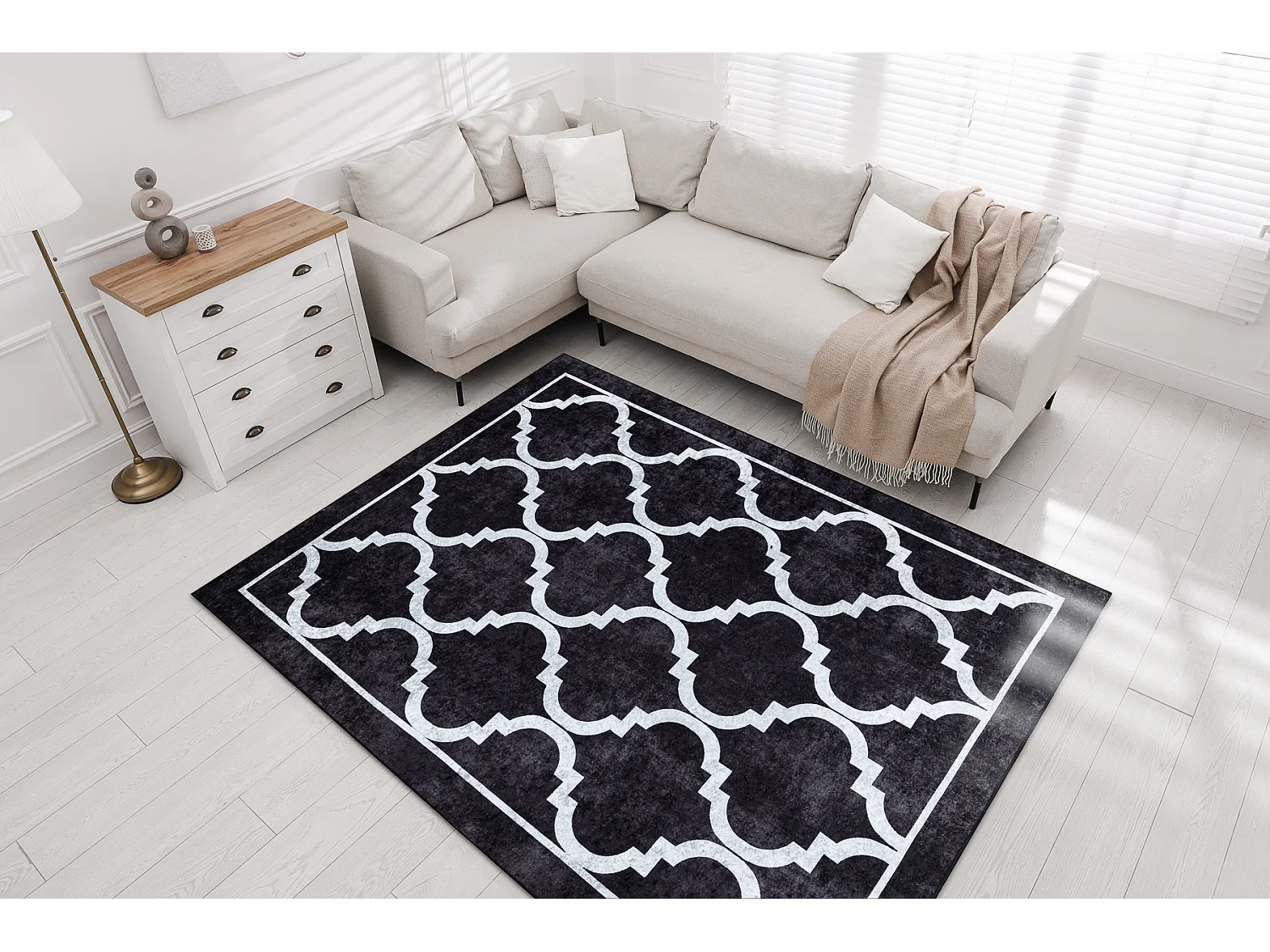 MIRO 51639.806 tapijt wasbaar Trellis geruite antislip - zwart 160x220 cm