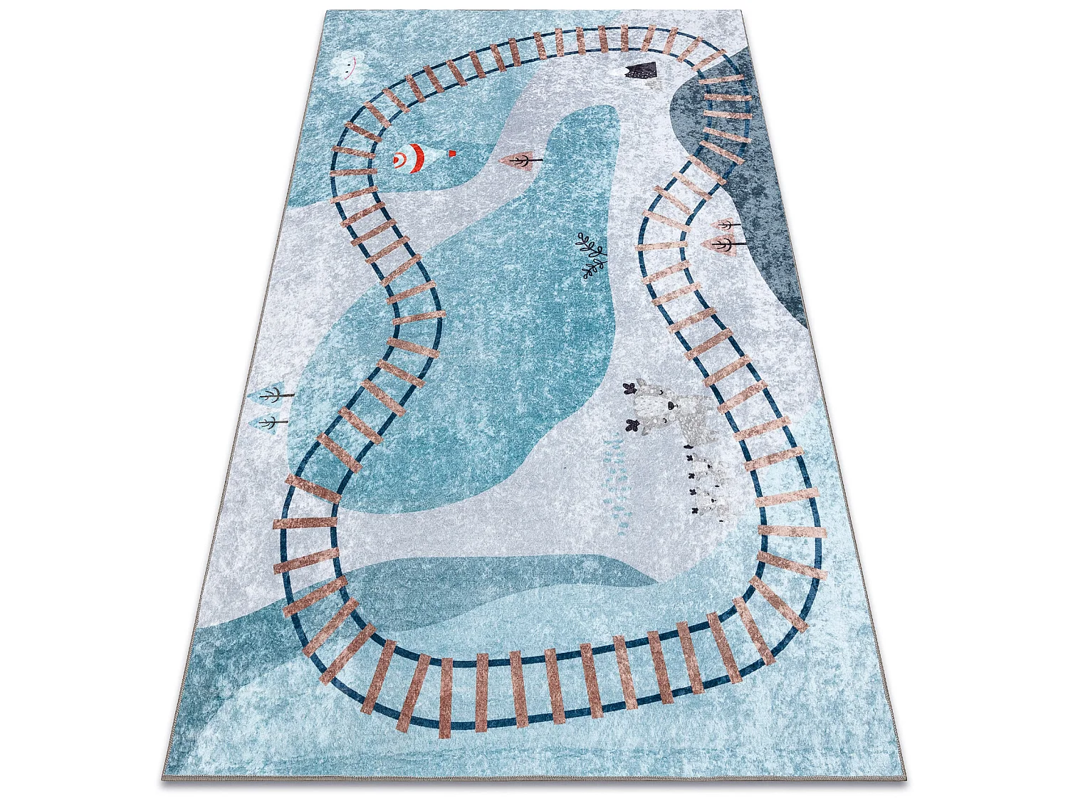 JUNIOR 52243.801 tapijt wasbaar Trein rails voor kinderen antislip - b 120x170 cm