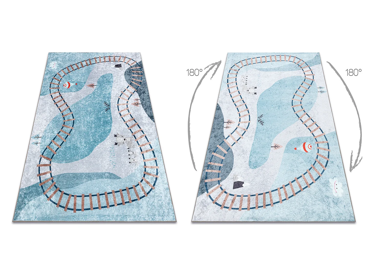 JUNIOR 52243.801 tapijt wasbaar Trein rails voor kinderen antislip - b 120x170 cm