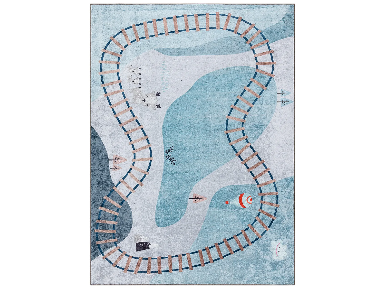 JUNIOR 52243.801 tapijt wasbaar Trein rails voor kinderen antislip - b 120x170 cm