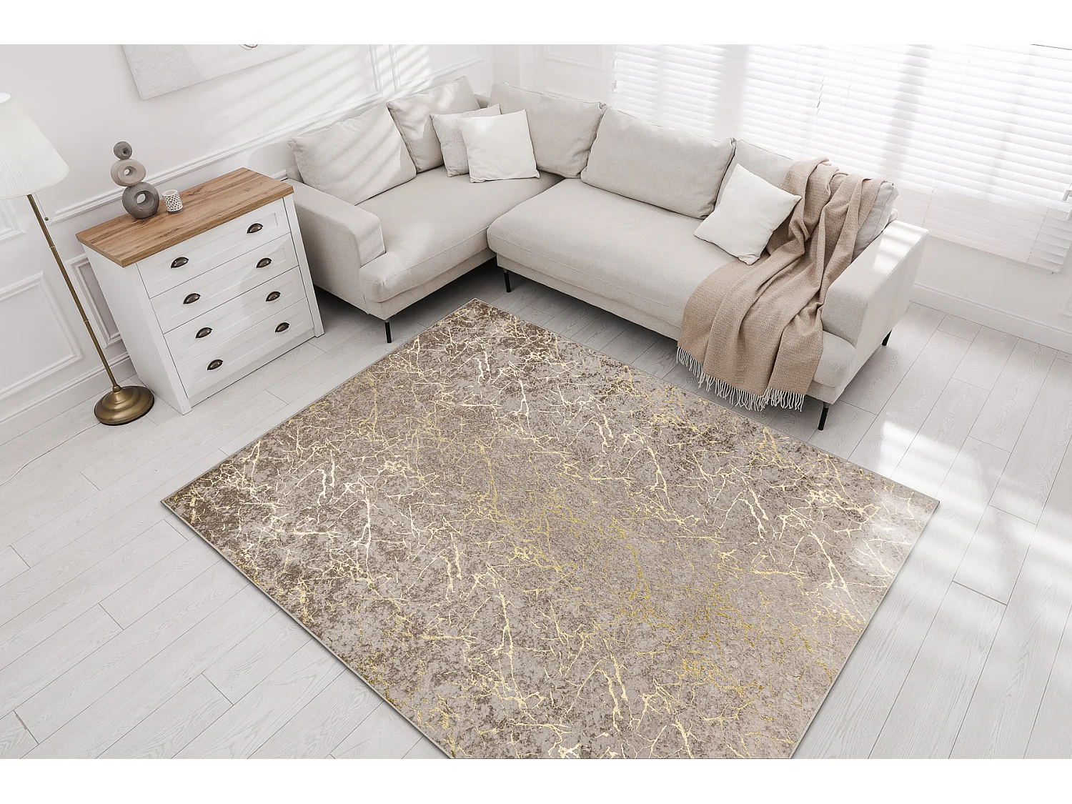 MIRO 11111.2104 tapijt wasbaar marmer, glamour antislip - beige / goud 200x290 cm