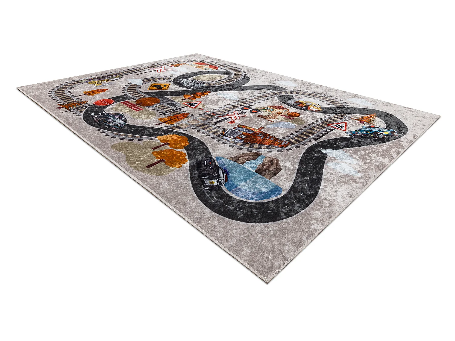 Tapis lavable JUNIOR 51986.803 Voies ferrées, locomotive pour les enf 120x170 cm