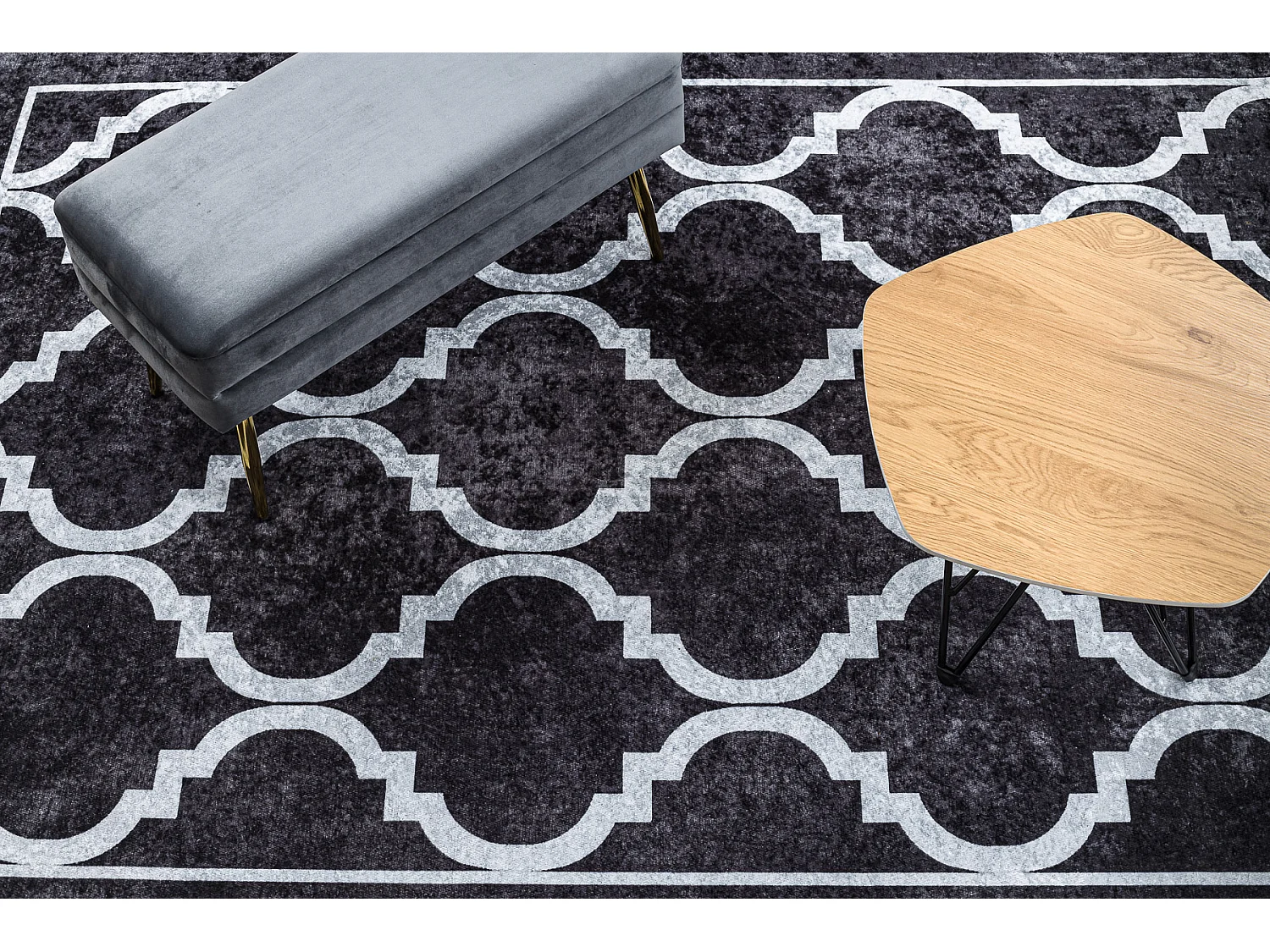 MIRO 51639.806 tapijt wasbaar Trellis geruite antislip - zwart 120x170 cm