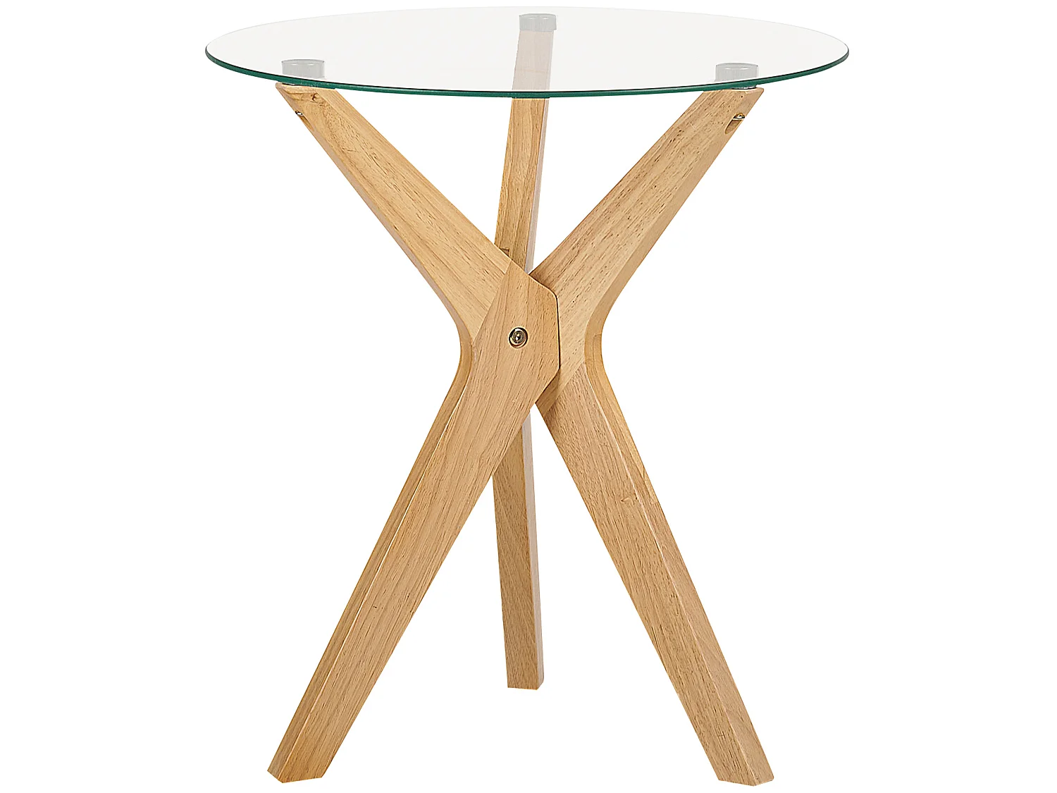 Beistelltisch Glas trasparent mit Holzbeinen hellbraun rund ø45 cm modern Valley