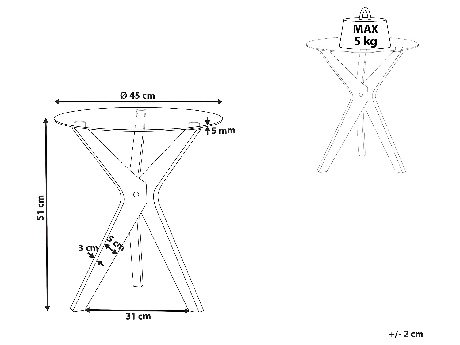 Beistelltisch Glas trasparent mit Holzbeinen hellbraun rund ø45 cm modern Valley
