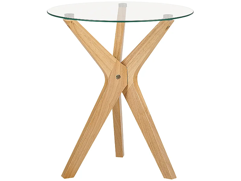 Beistelltisch Glas trasparent mit Holzbeinen hellbraun rund ø45 cm modern Valley