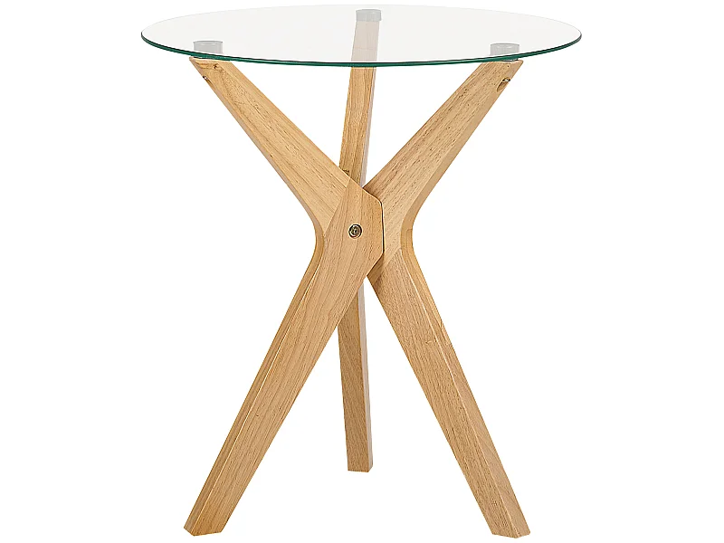 Beistelltisch Glas trasparent mit Holzbeinen hellbraun rund ø45 cm modern Valley
