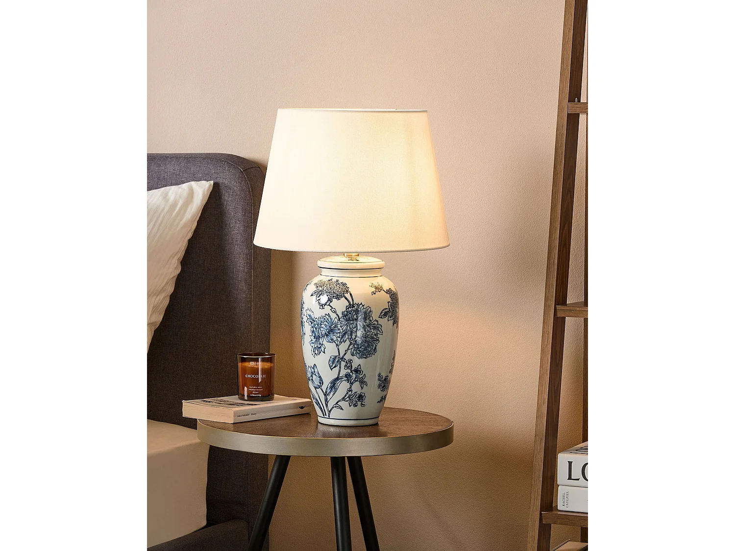 Lampa stołowa BELUSO Porcelana Biały/ niebieski