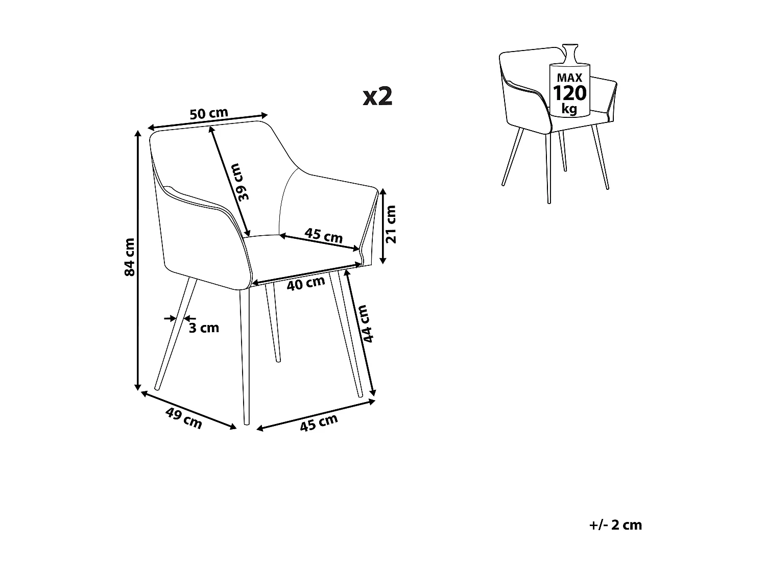 Lot de 2 chaises de salle à manger JASMIN Velours Crème