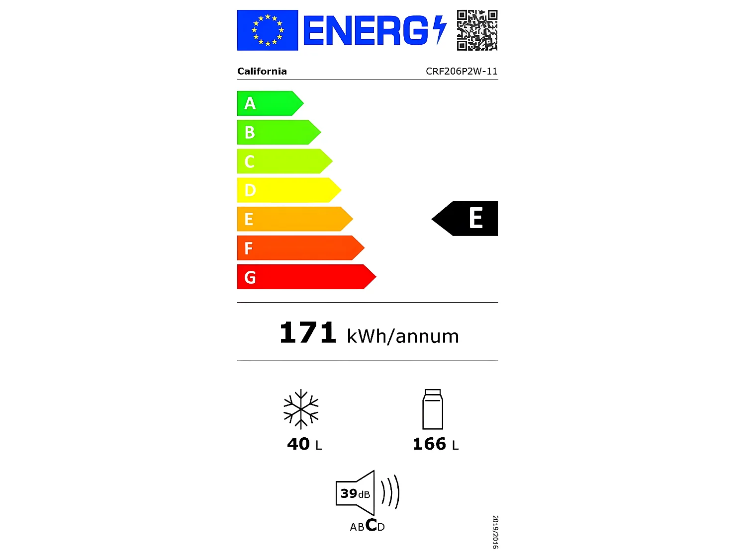 California Réfrigérateur combiné 54cm 206l statique blanc - CRF206P2W-11