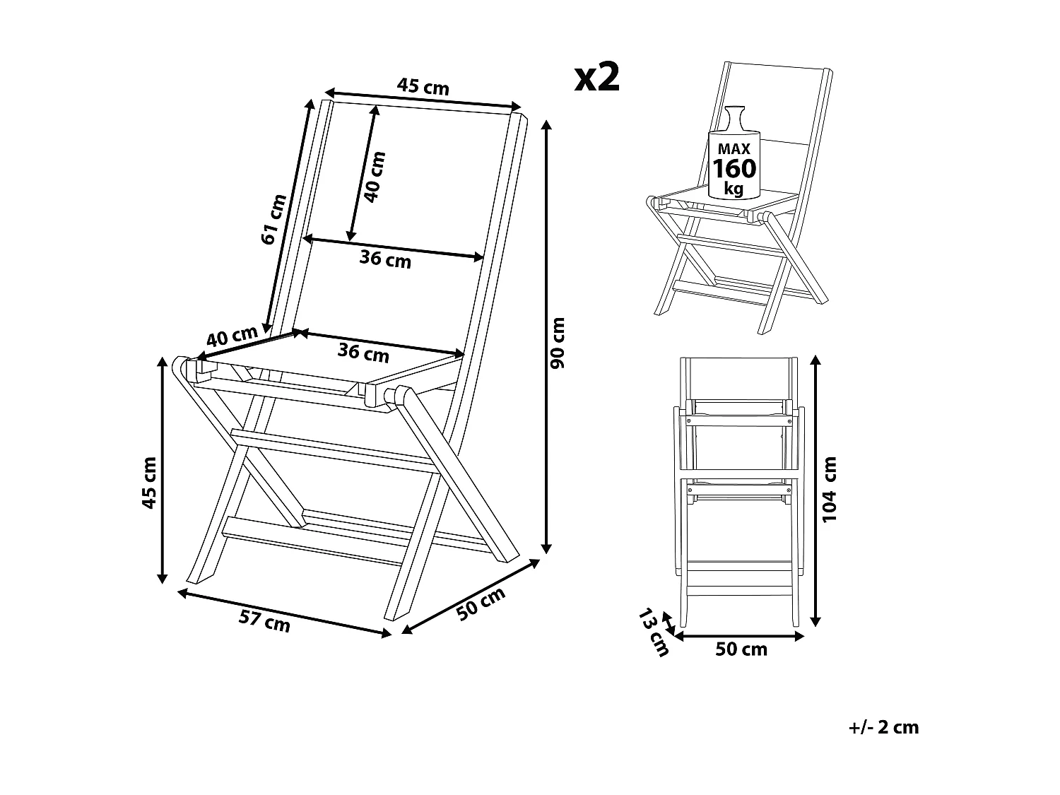 Gartenstuhlset 2er Set Akazienholz dunkelbraun Bespannung grau klappbar Cesana