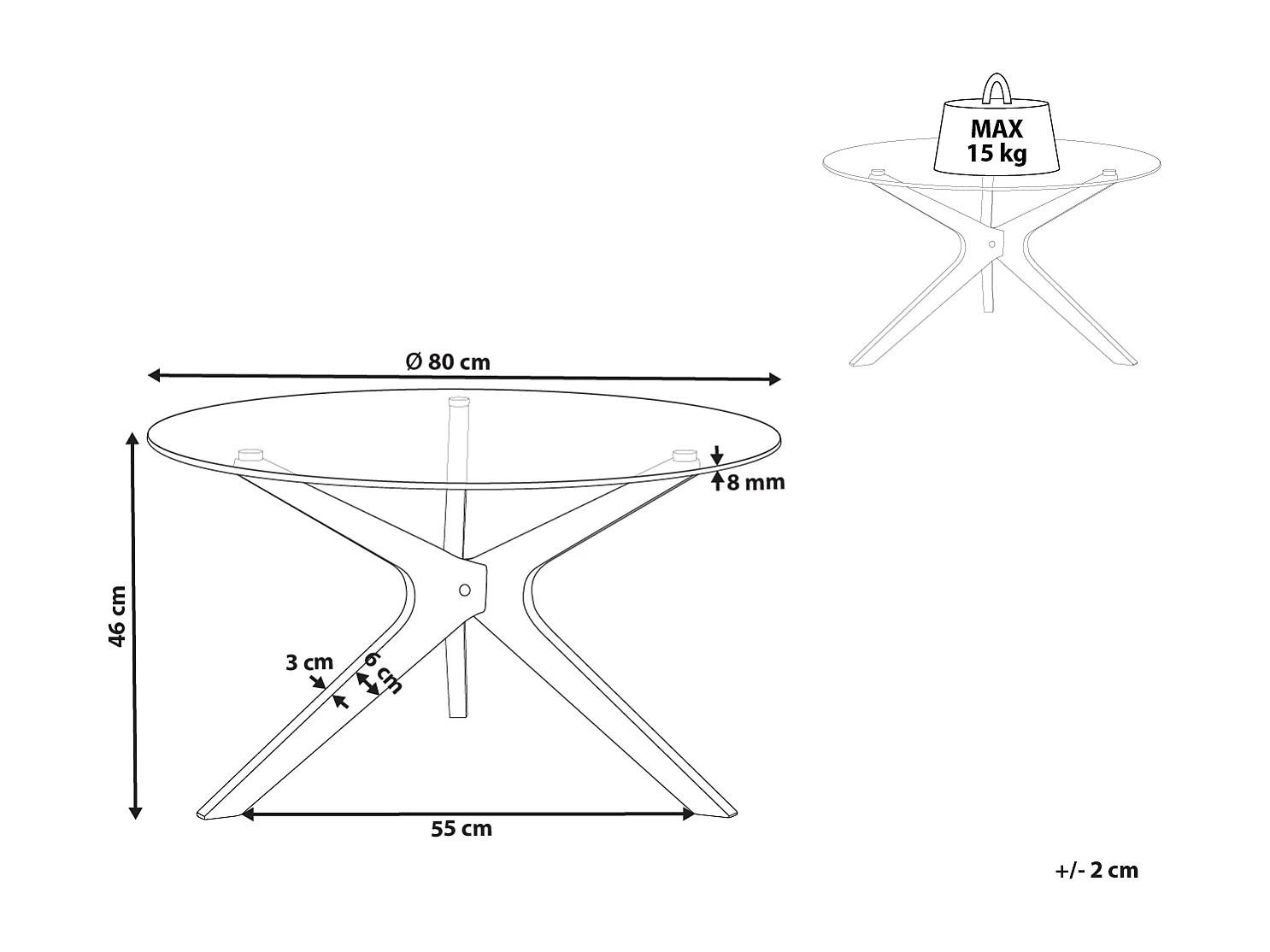 Mesa de centro VALLEY Vidro de segurança (temperado) Castanho claro