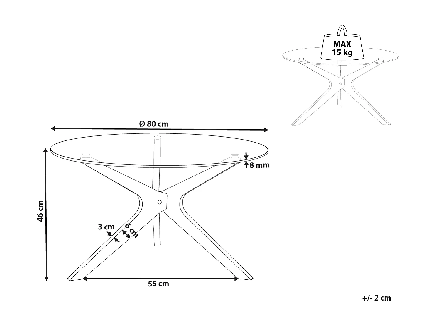 Mesa de centro VALLEY Vidrio templado Marrón claro