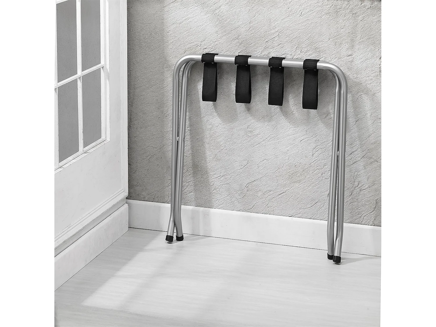 Porte-valise LUGGAGE en métal gris, support-bagages accessoire de chambre hôtel pour sac de voyage et valise, support valise pliable