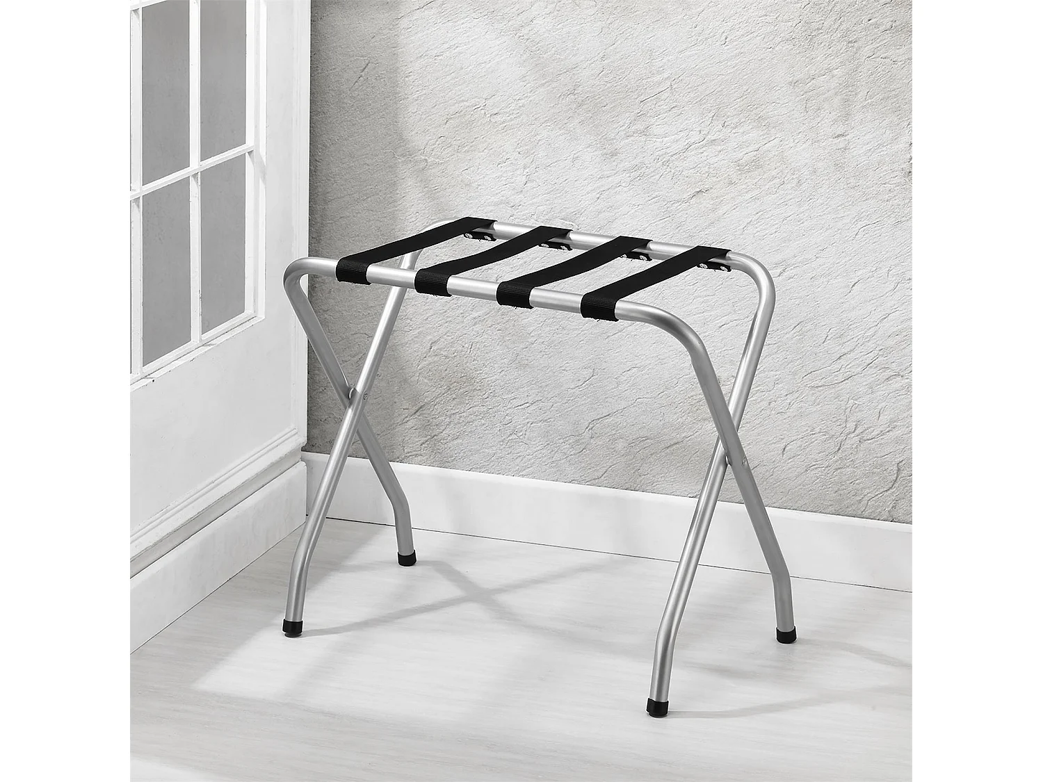 Porte-valise LUGGAGE en métal gris, support-bagages accessoire de chambre hôtel pour sac de voyage et valise, support valise pliable