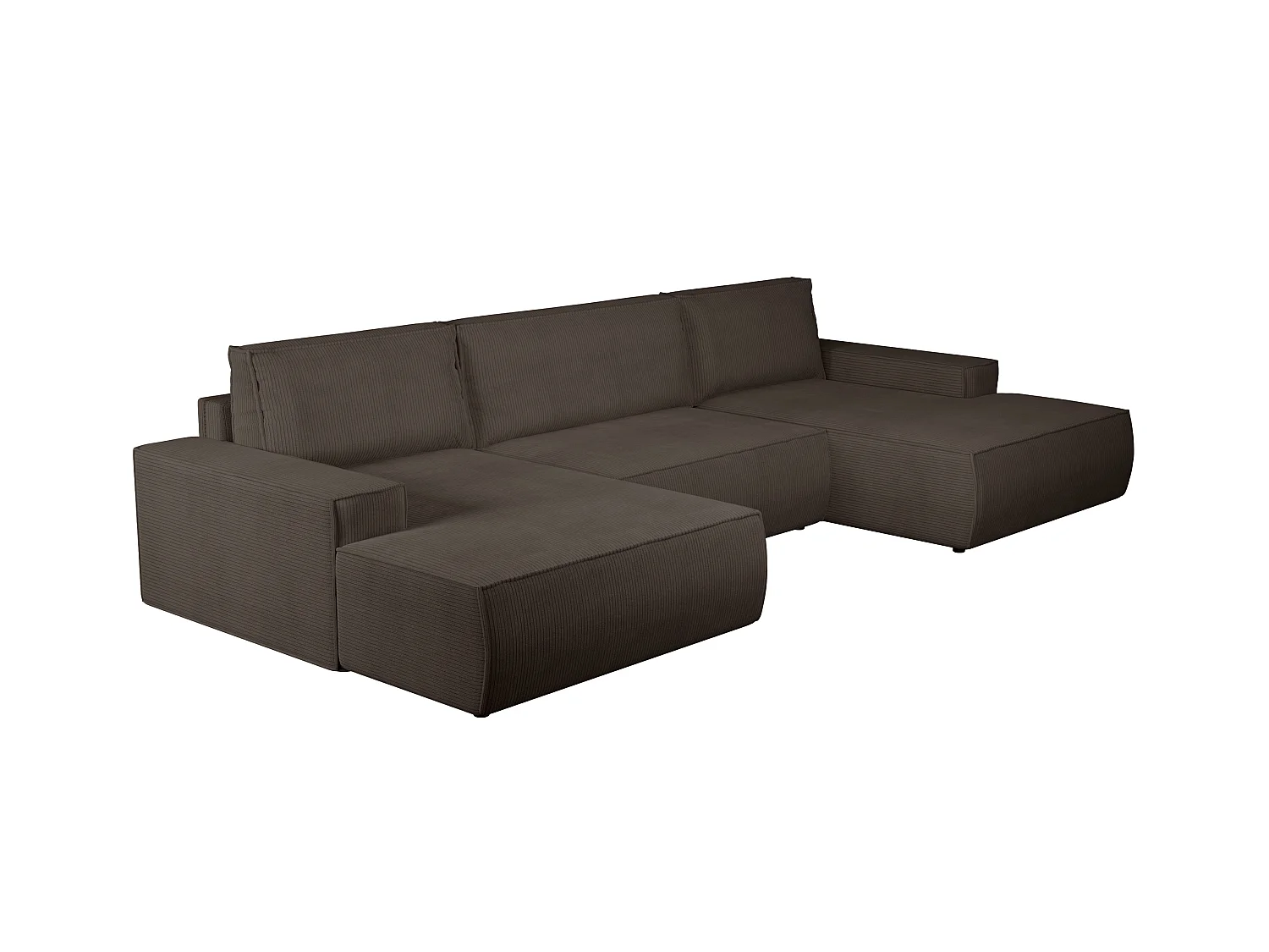 Gran sofá cama rinconera panorámico de pana marrón AMELIA
