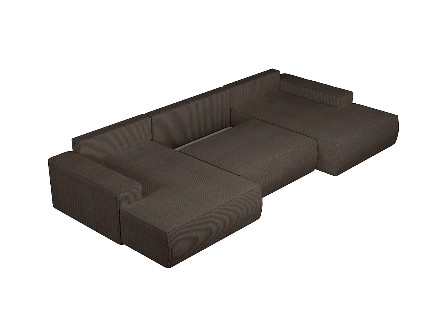 Gran sofá cama rinconera panorámico de pana marrón AMELIA